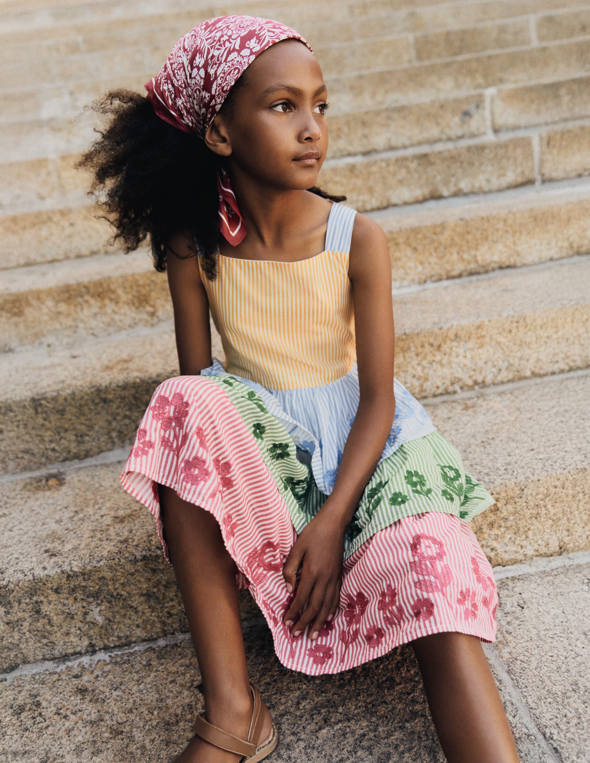 Hotchpotch Tiered Dress-Hotchpotch Stripe Embroidery-1