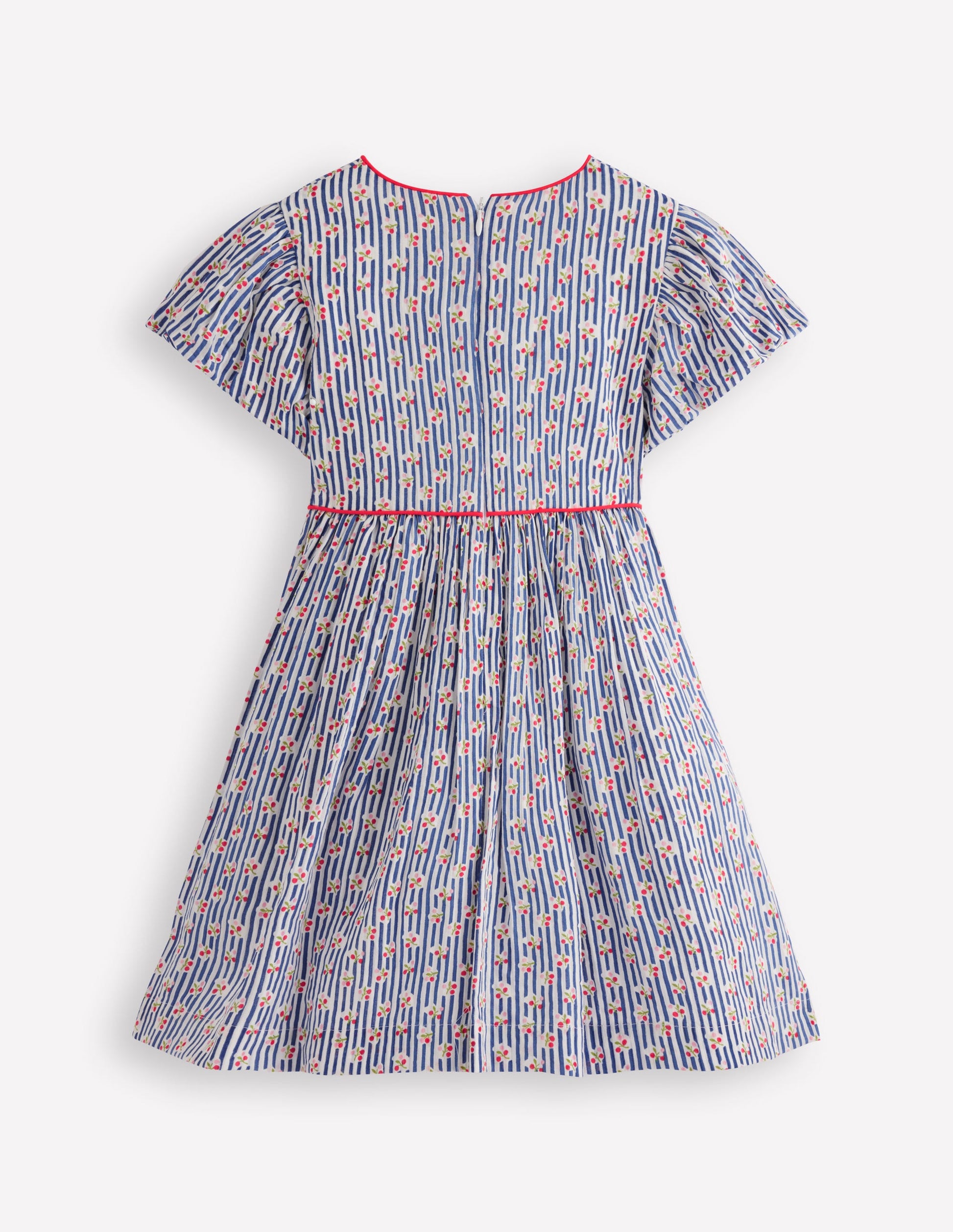 V-waist Woven Dress-Bluejay Cherry Stripe-5