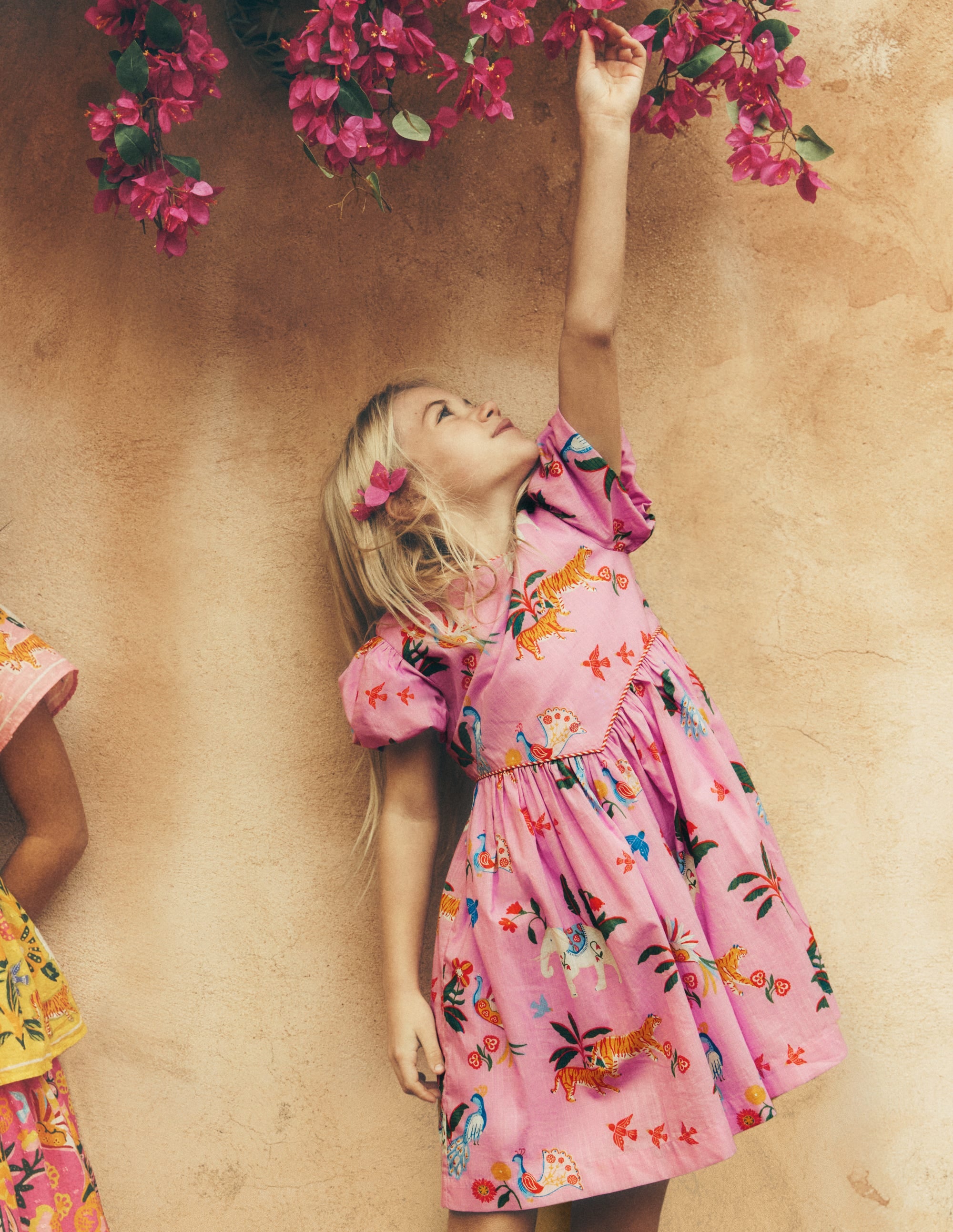 V-waist Woven Dress-Formica Pink Tropical Animals - Image 4