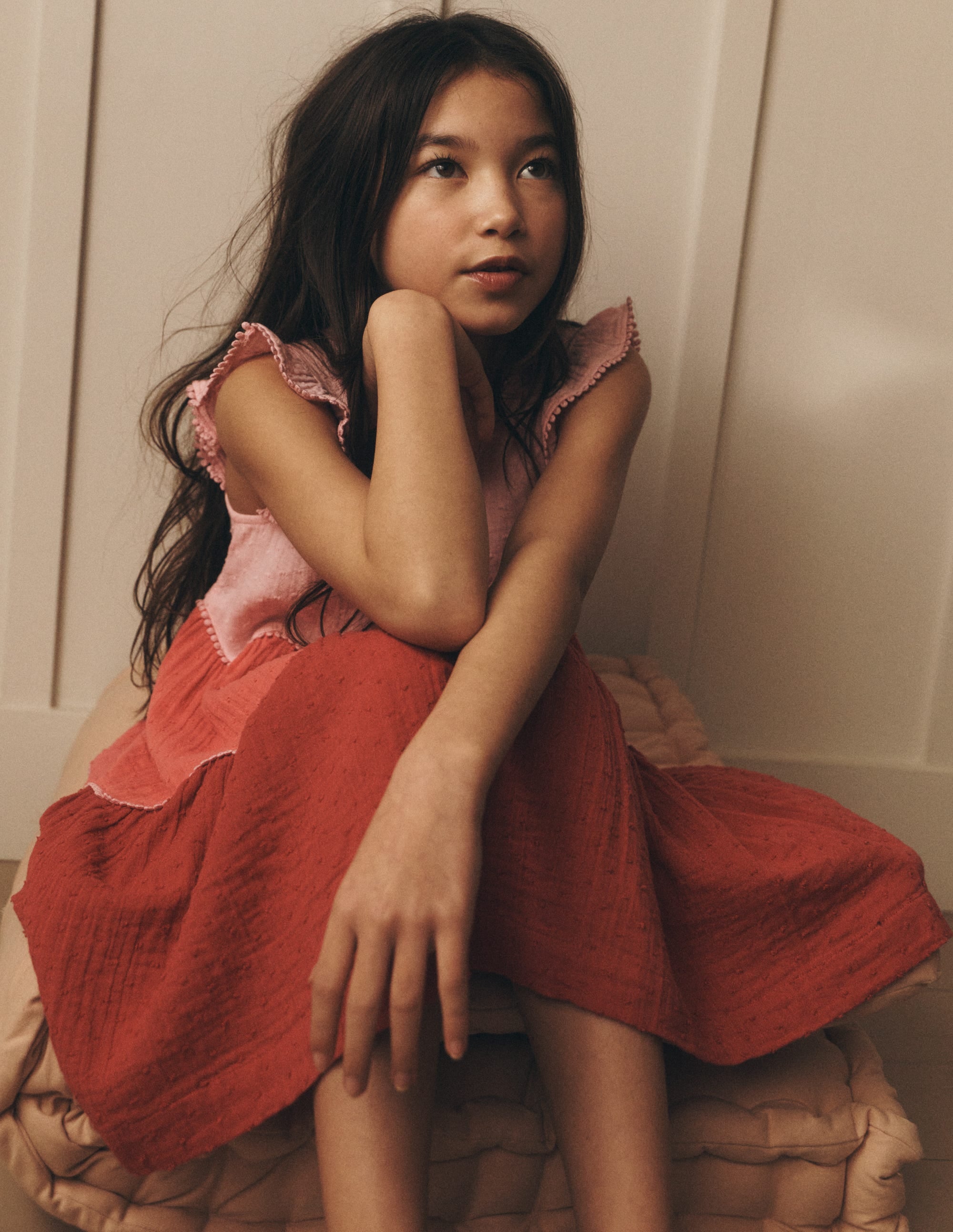 Double Cloth Twirly Dress-Spring Blossom Colourblock - Image 4