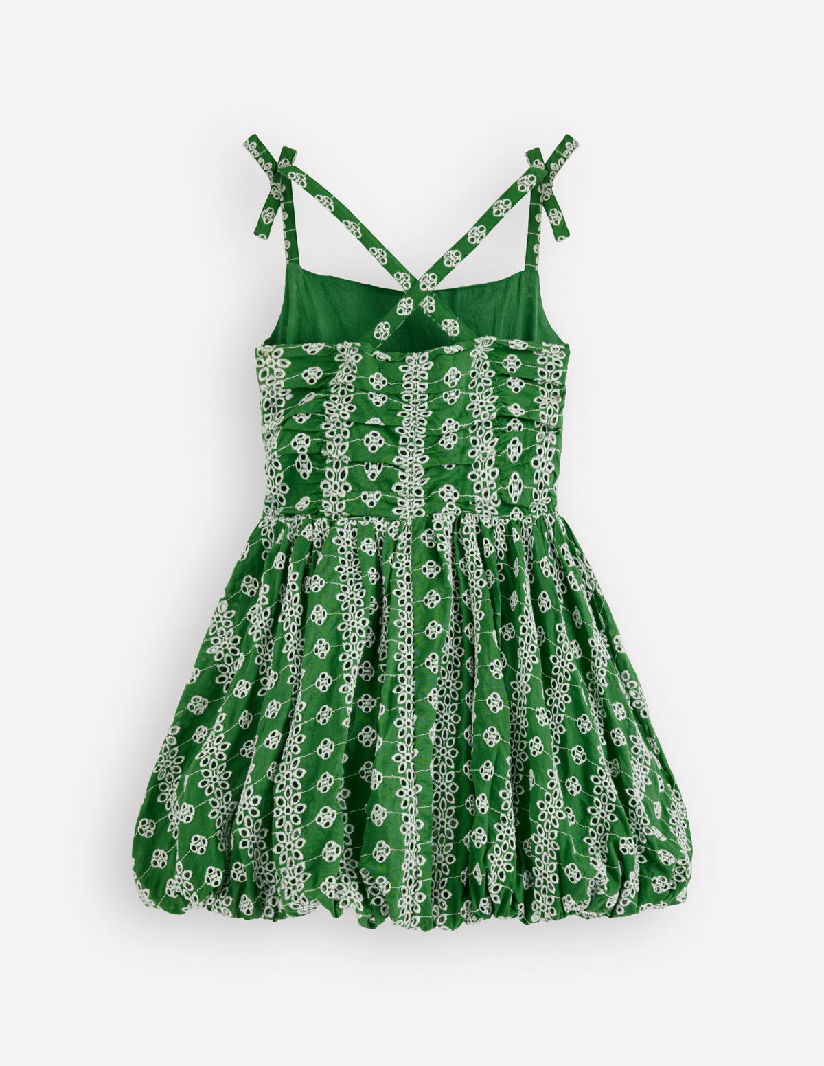 Ruched Bodice Bubble Dress-Green Broderie - Image 2