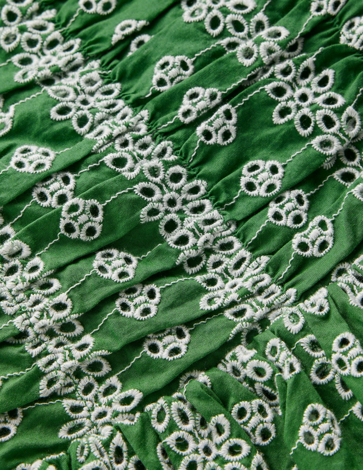 Ruched Bodice Bubble Dress-Green Broderie - Image 3