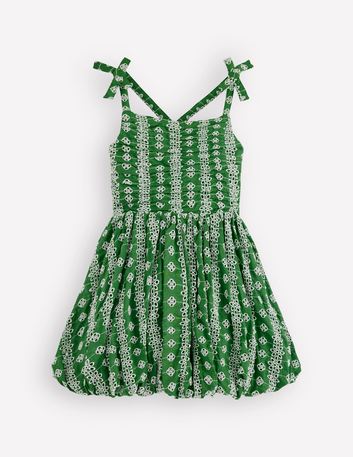 Ruched Bodice Bubble Dress-Green Broderie - Image 1