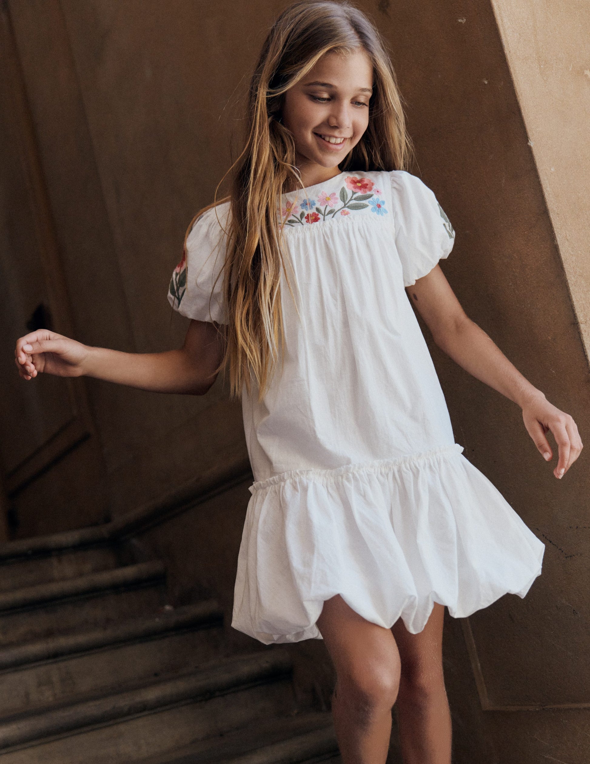 Drop Waist Bubble Dress-Soft Ivory Embroidery-1