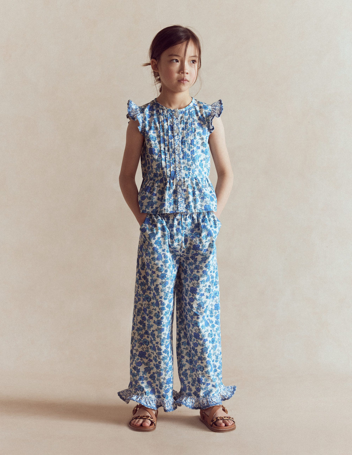 Frill Hem Trousers-Blue Floral Hotch Potch - Image 1