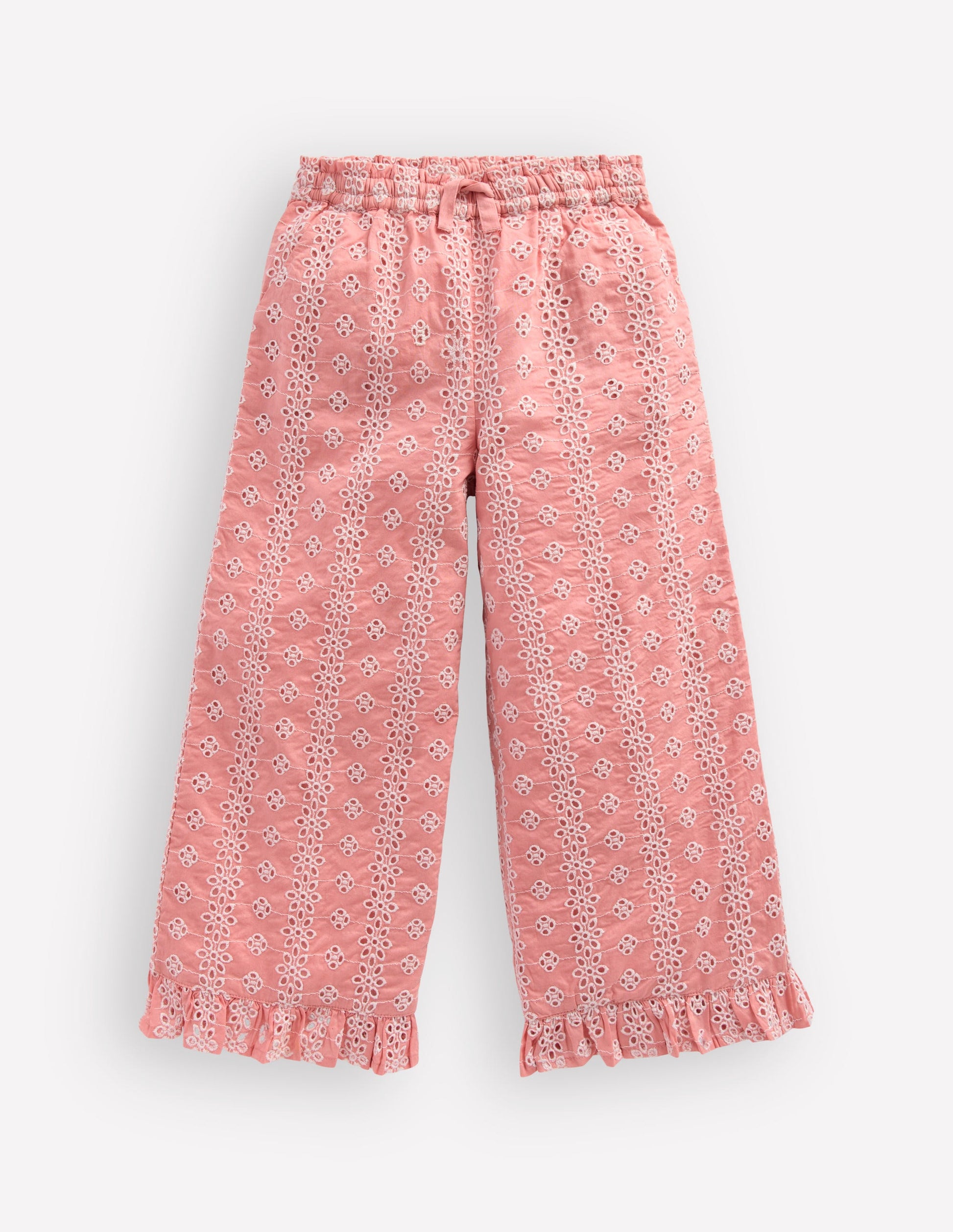 Frill Hem Trousers-Pink Broderie-2