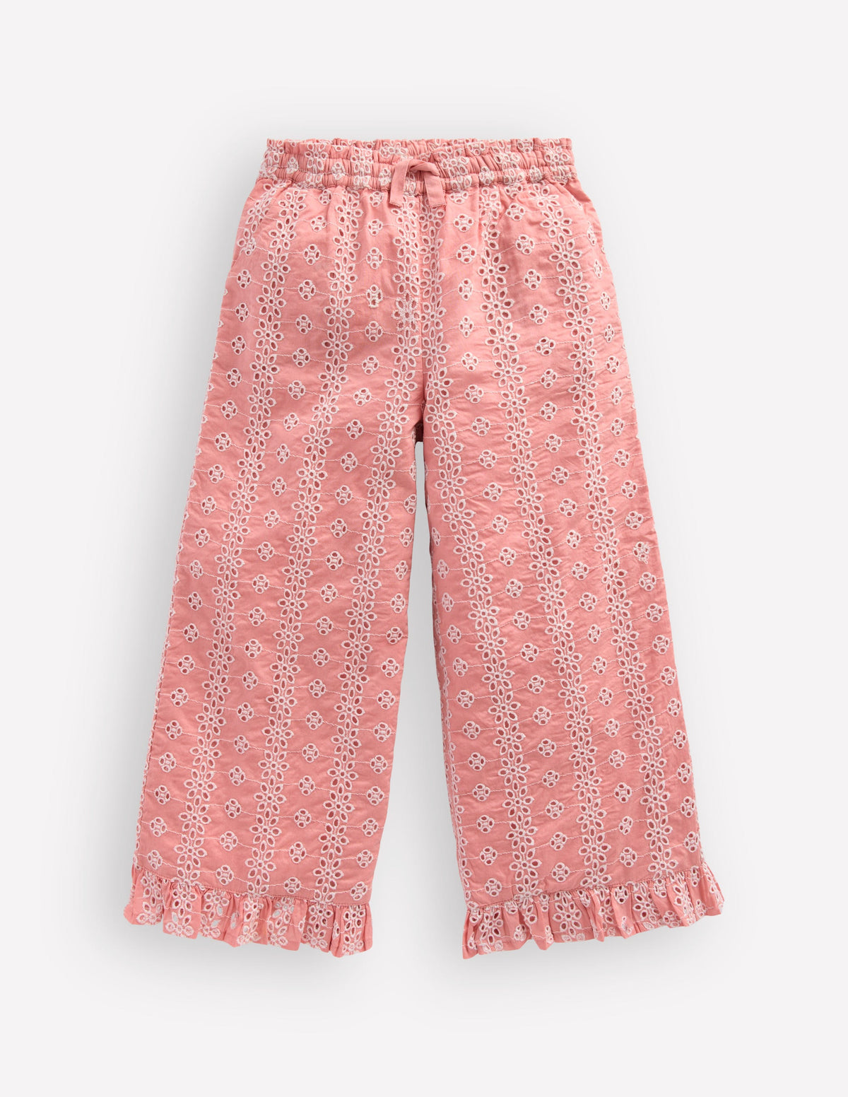 Frill Hem Trousers-Pink Broderie - Image 1