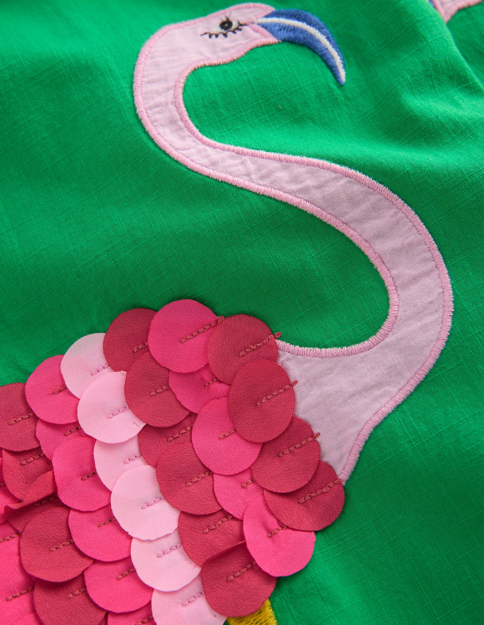 Appliqué Pull-on Trousers-Green Flamingos-4