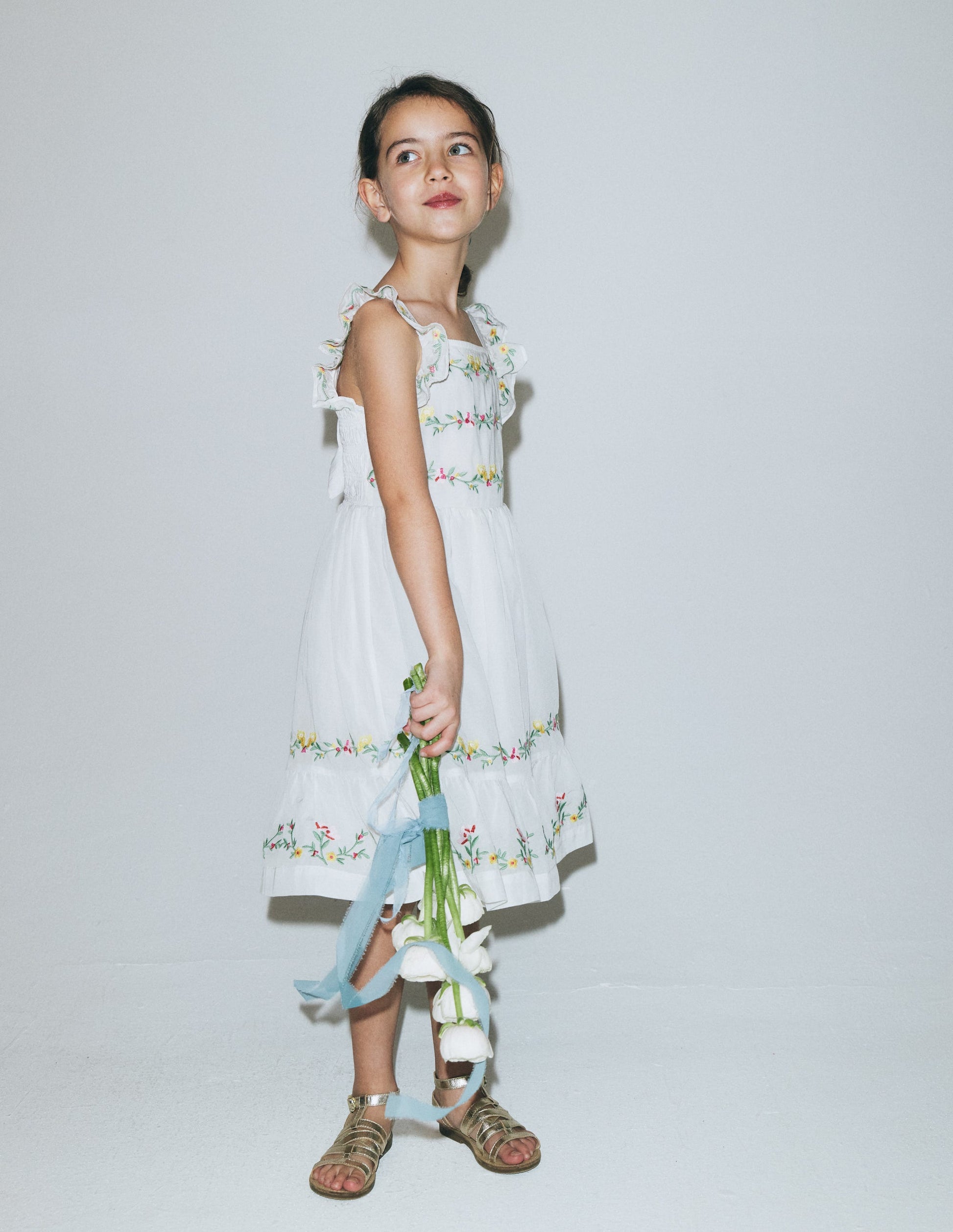 Shirred Bow Back Detail Dress-Soft Ivory-2