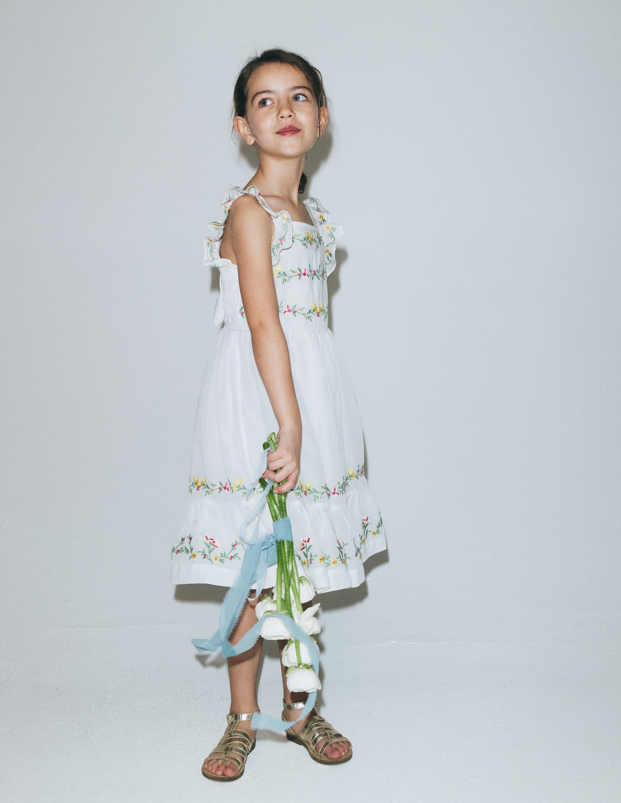 Shirred Bow Back Detail Dress-Soft Ivory - Image 4