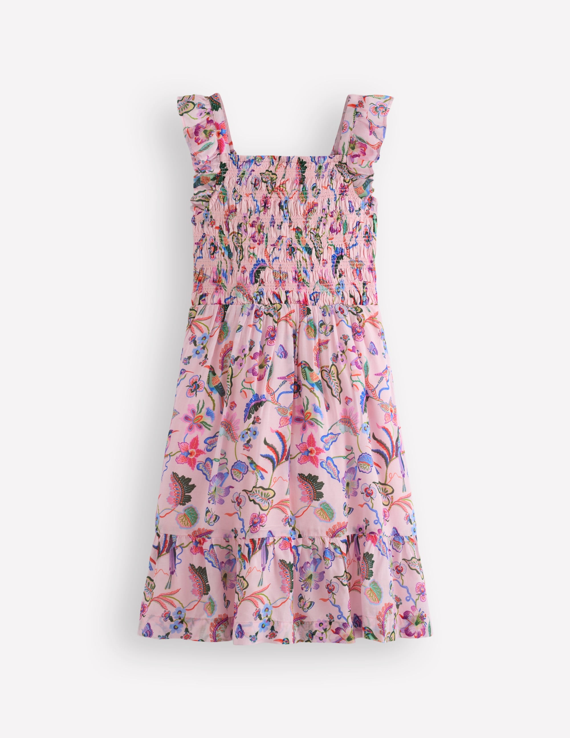 Shirred Bow Back Detail Dress-Multi Pink Floral - Image 1