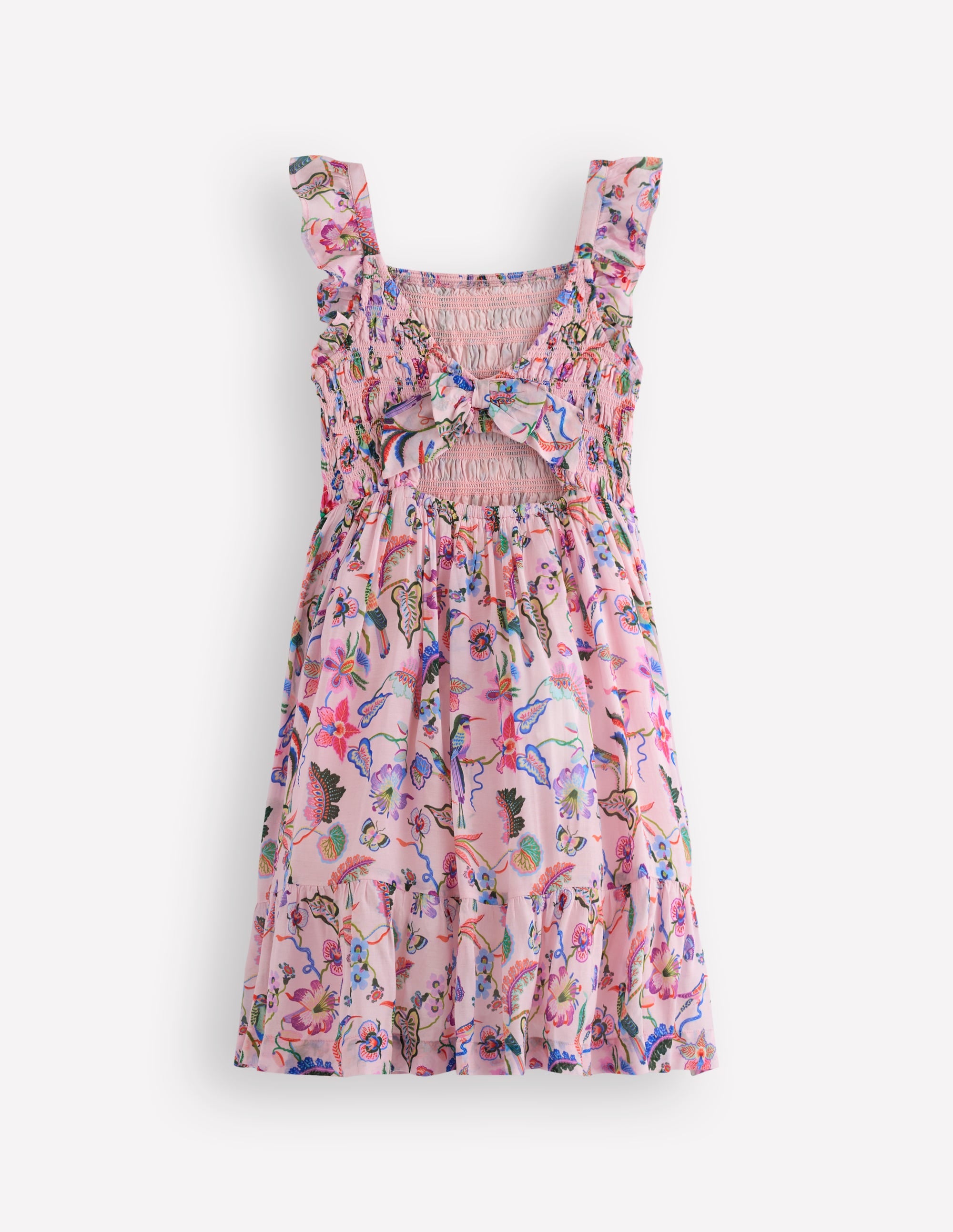 Shirred Bow Back Detail Dress-Multi Pink Floral - Image 2