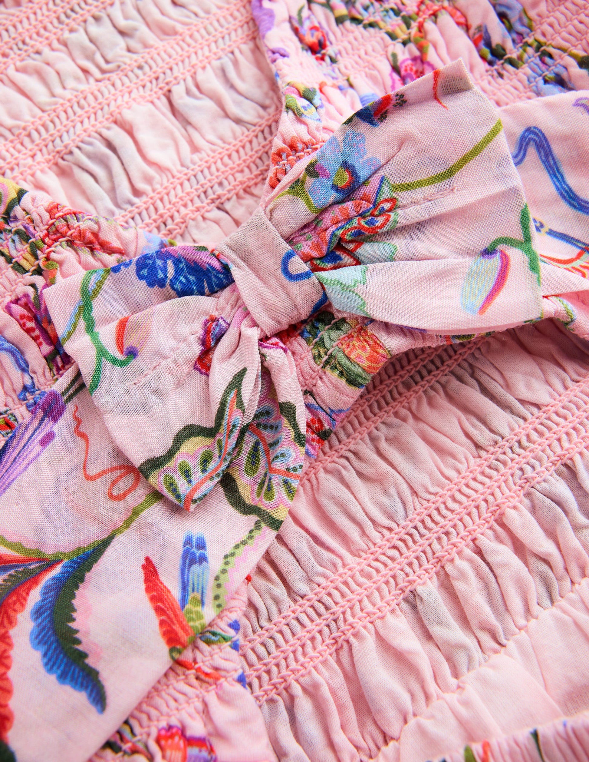 Shirred Bow Back Detail Dress-Multi Pink Floral-5