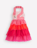 Tulle Mix Logo Dress-Salmon Pink Flamingo