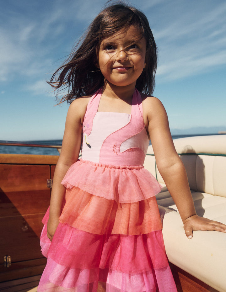 TULLE MIX LOGO DRESS-Salmon Pink Flamingo