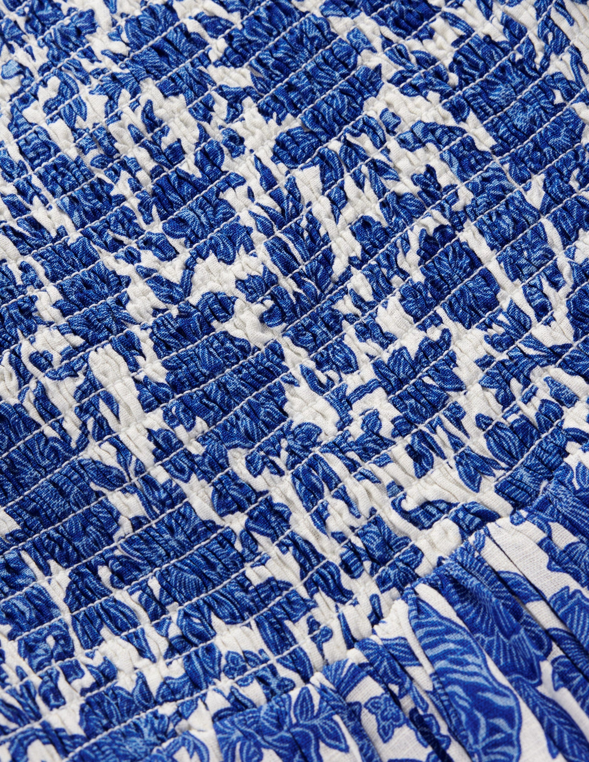 Bow Back Shirred Dress-Bright Blue Jungle Woodblock-4
