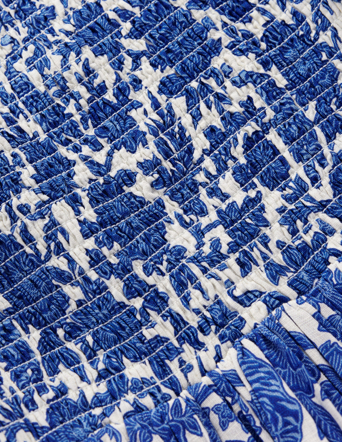 Bow Back Shirred Dress-Bright Blue Jungle Woodblock - Image 4