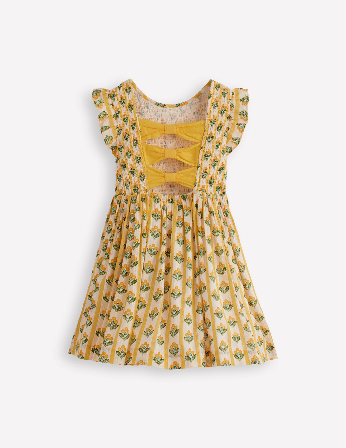 Bow Back Shirred Dress-Honeycomb Yellow Flower Stem - Image 3