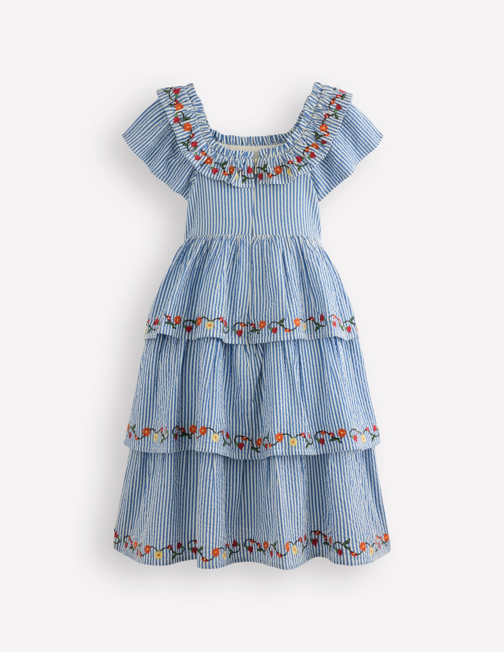 Tiered Ruffle Woven Dress-Ticking Stripe Floral-3