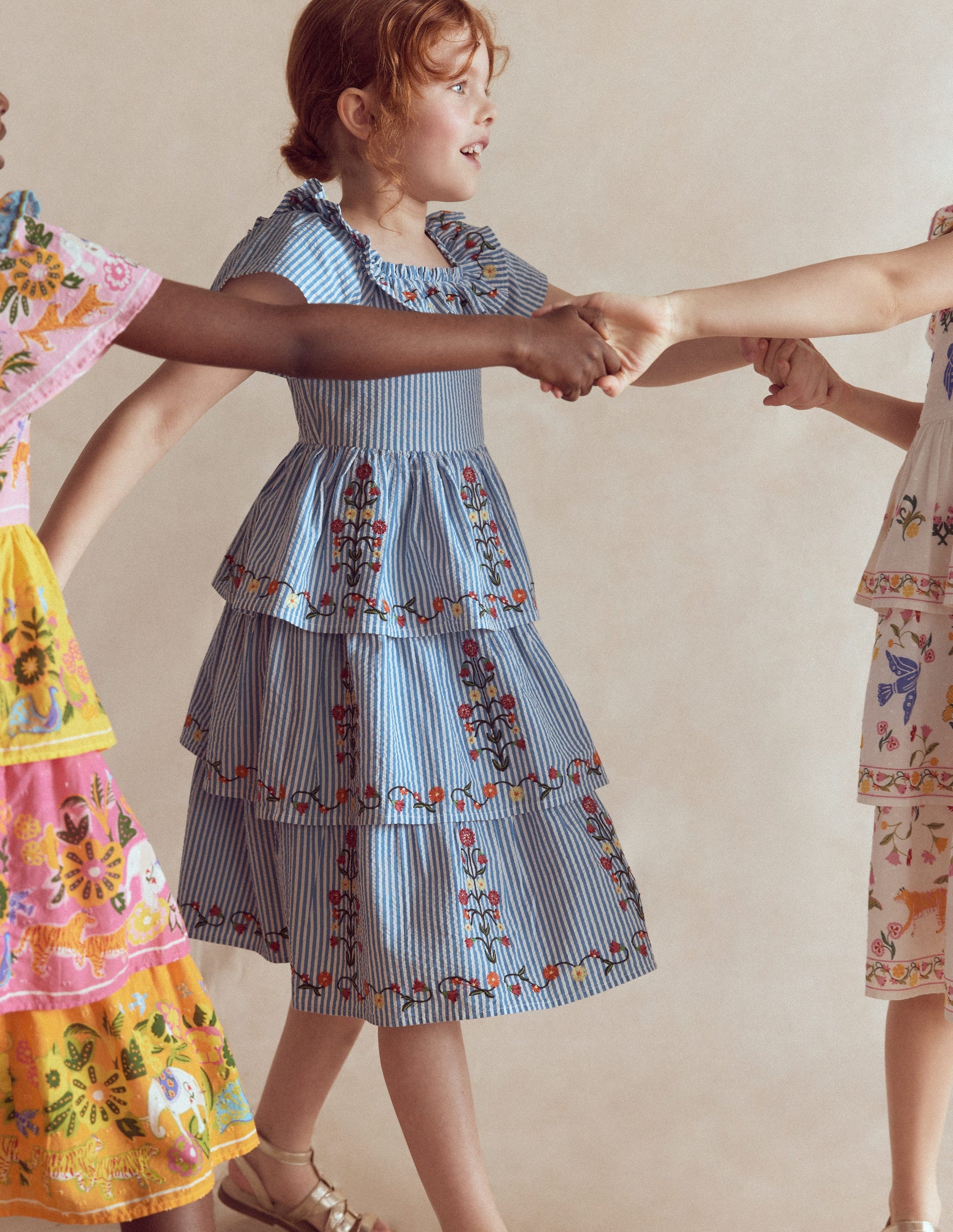 Tiered Ruffle Woven Dress-Ticking Stripe Floral-1