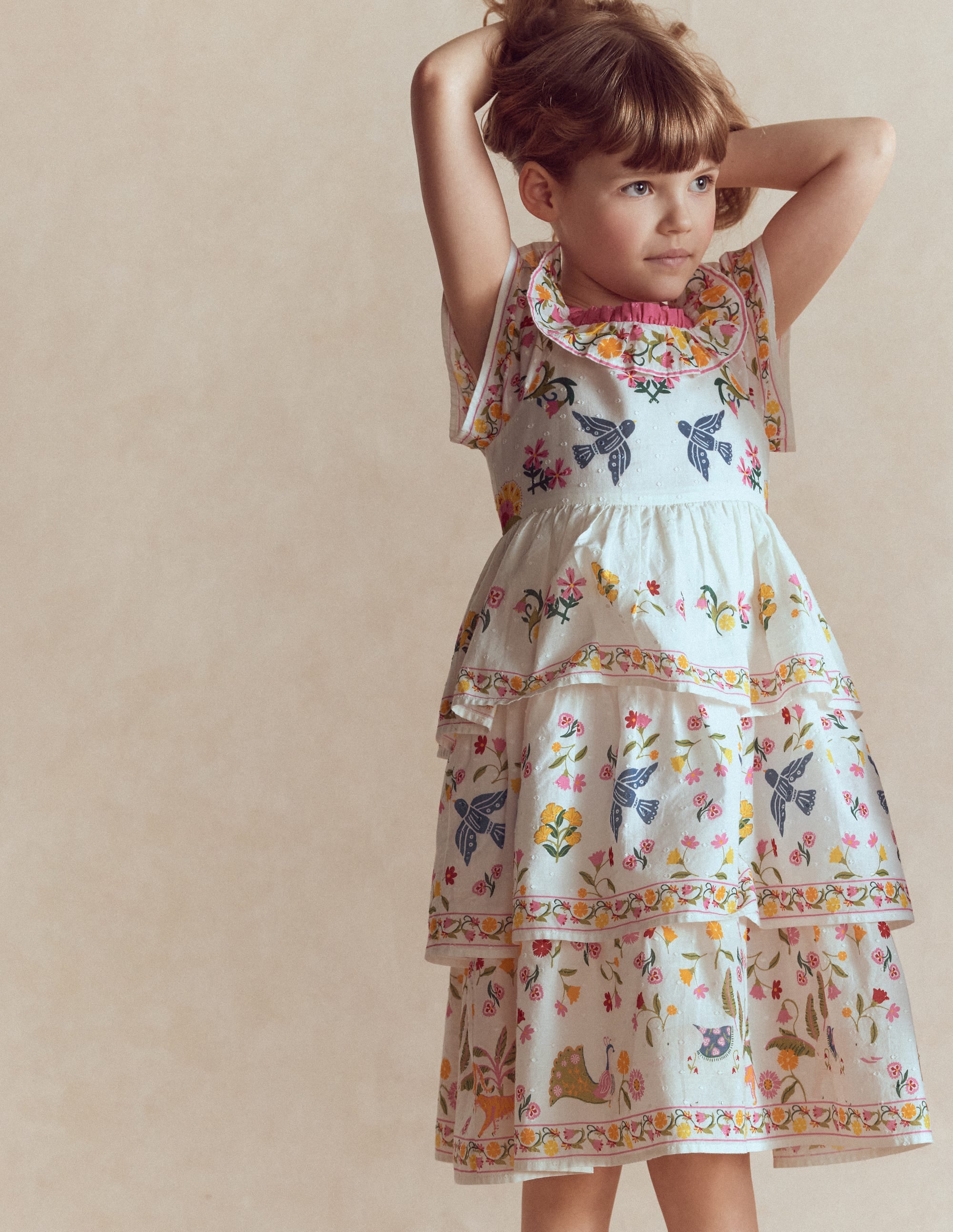 Tiered Ruffle Woven Dress-Soft Ivory Jungle Placement - Image 2