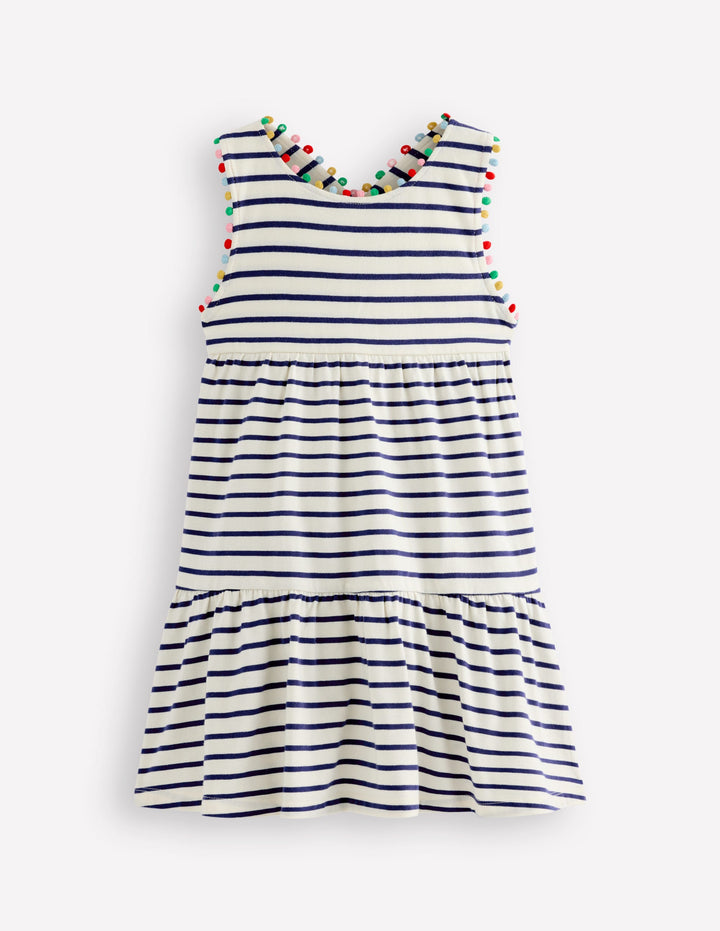 Jersey Cross-back Dress-Starboard Blue Stripe