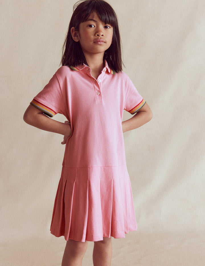 Pleated Skirt Jersey Dress-Almond Pink