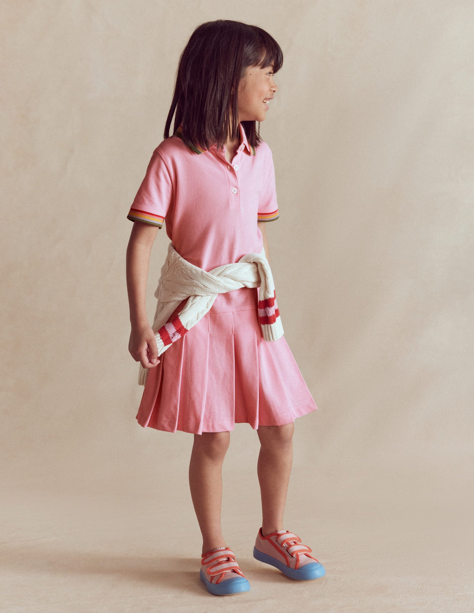 Pleated Skirt Jersey Dress-Almond Pink-2