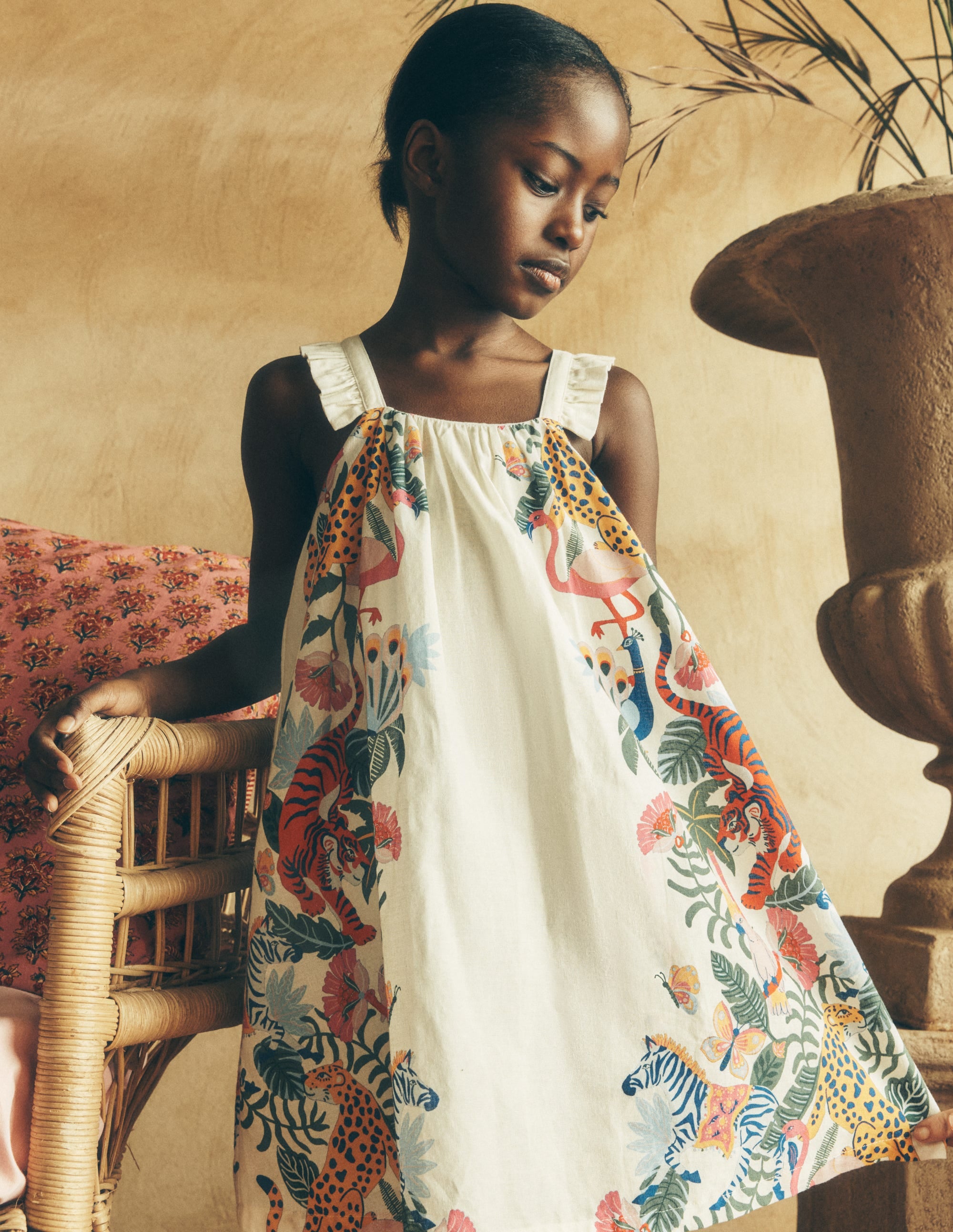 Ruffle Strap Sundress-Soft Ivory Jungle Placement - Image 4