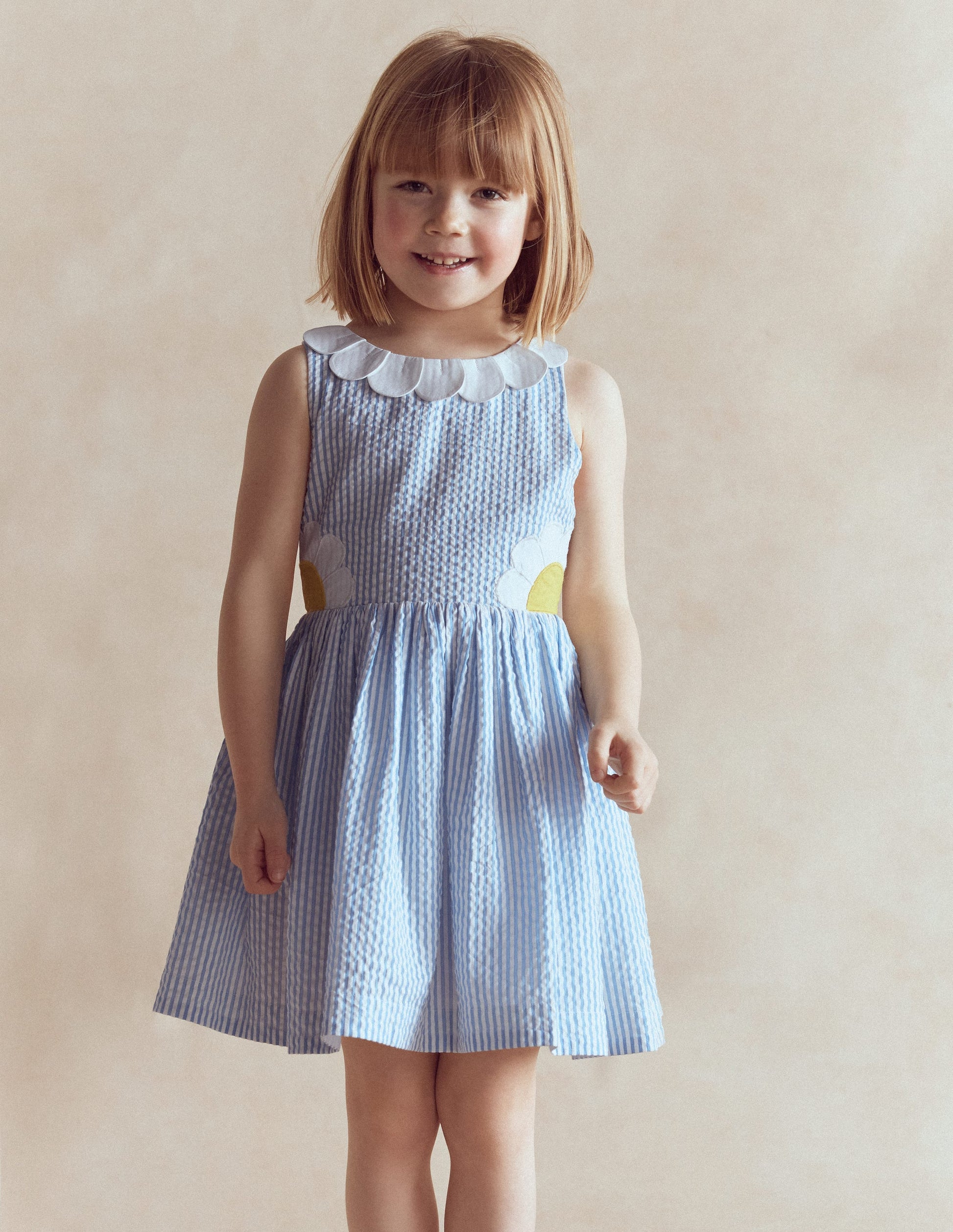 Novelty Cross-back Dress-Blue Daisy Applique-1