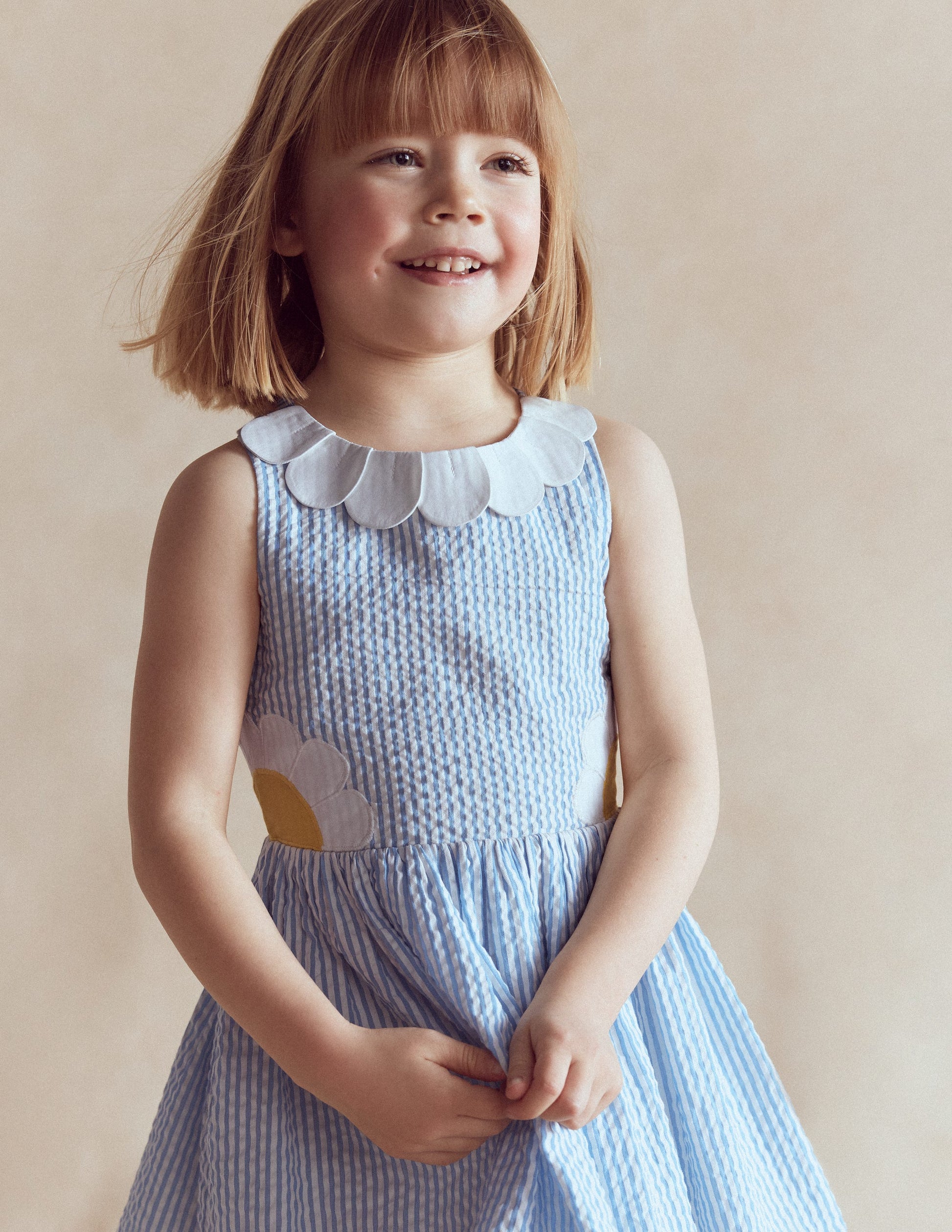 Novelty Cross-back Dress-Blue Daisy Applique-3