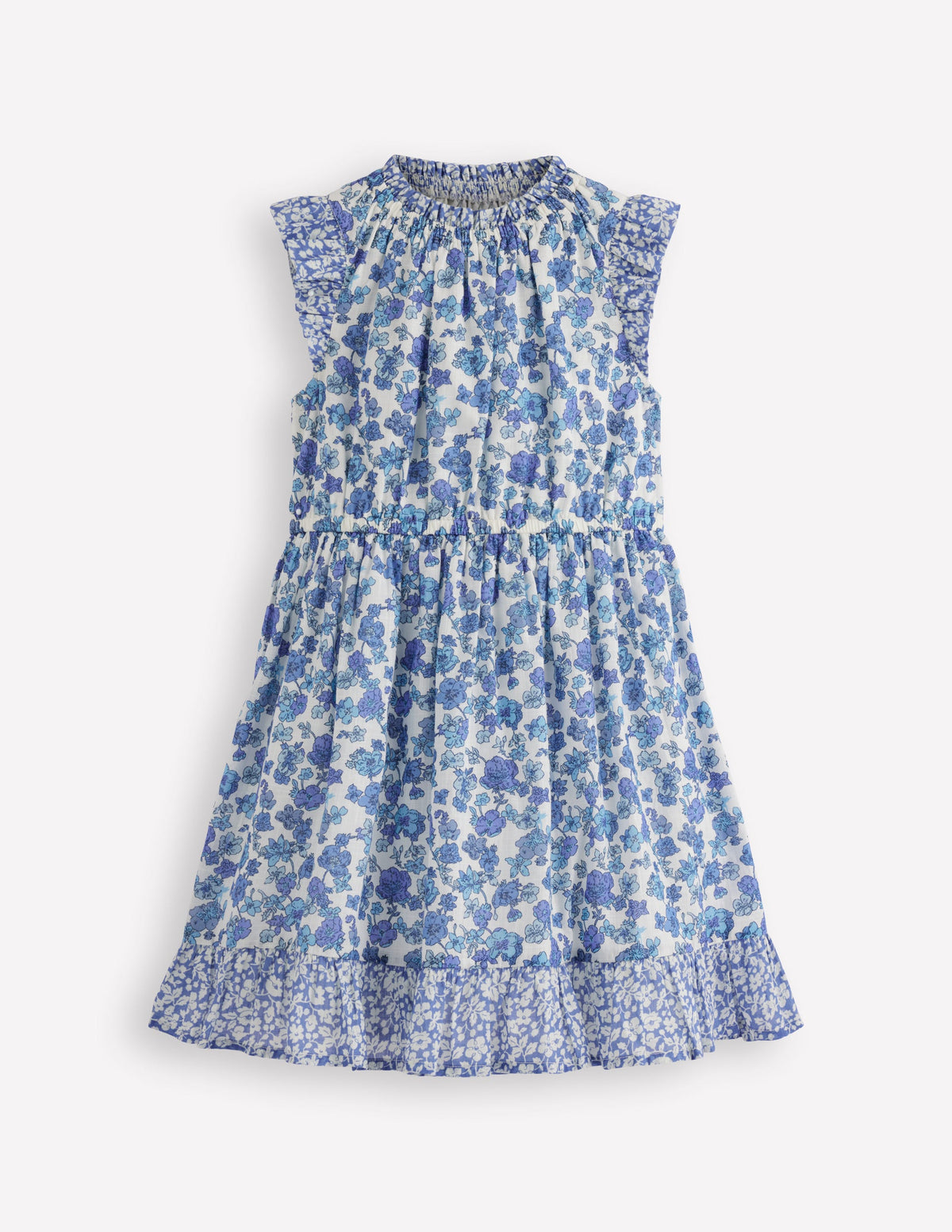 Gathered Woven Dress-Blue Sprig - Image 1