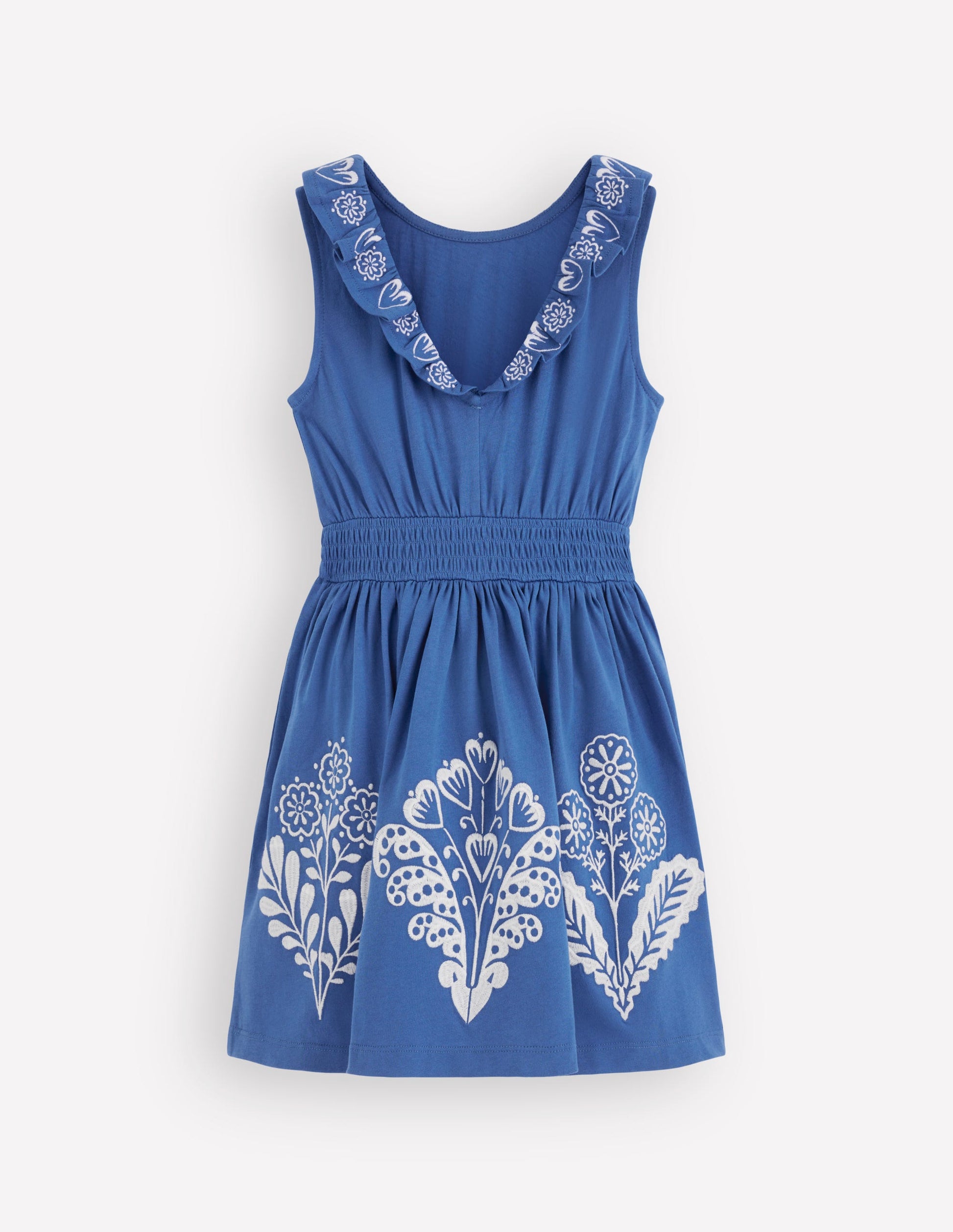 Embroidered V-back dress-Bright Blue Embroidery-4