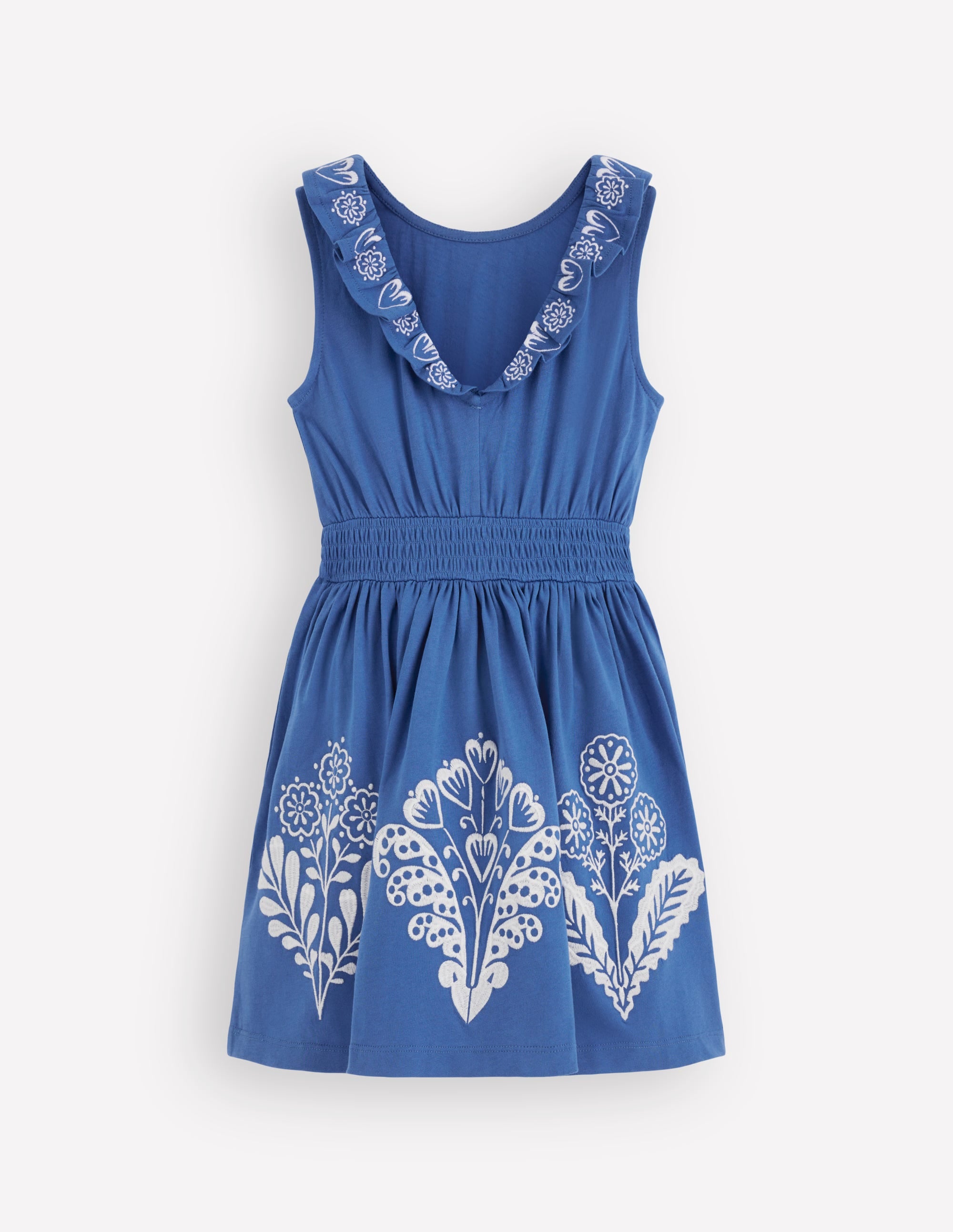 Embroidered V-back dress-Bright Blue Embroidery - Image 4