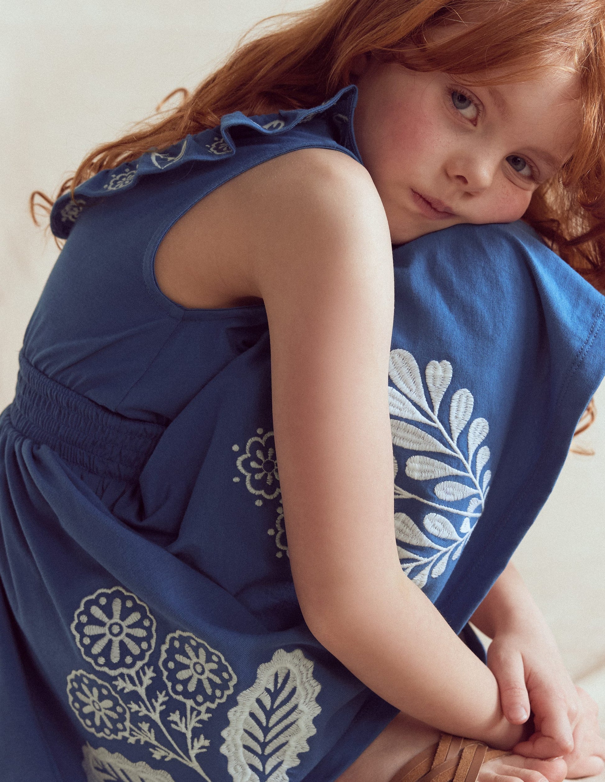 Embroidered V-back dress-Bright Blue Embroidery-1