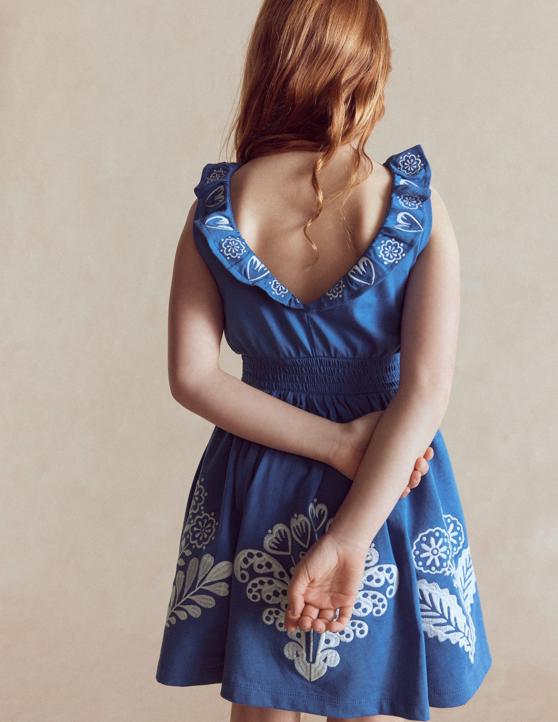 Embroidered V-back dress-Bright Blue Embroidery-2
