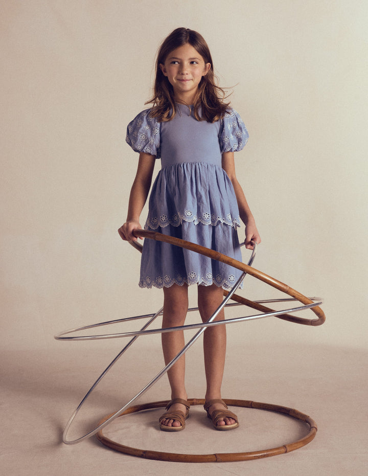 Broderie Rara Jersey Dress-Dusty Blue