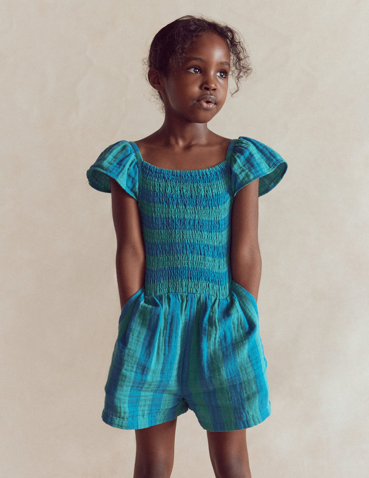 Double Cloth Playsuit-Aurora Blue Stripe