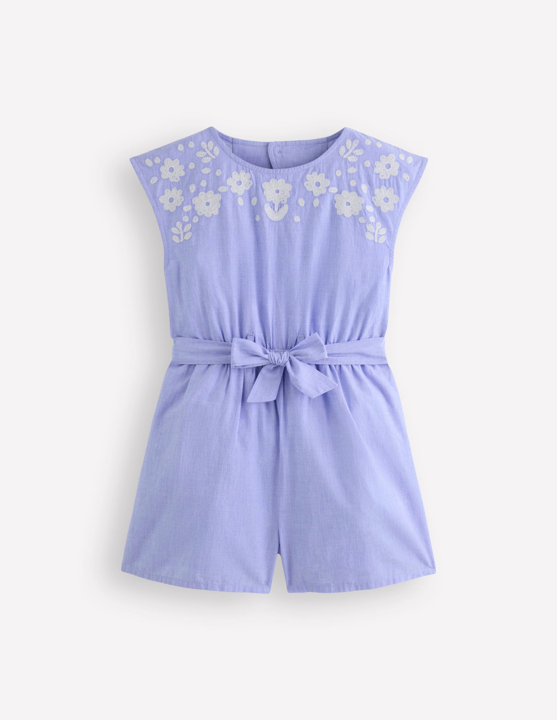 Tie Waist Woven Playsuit-Denim Embroidery-2