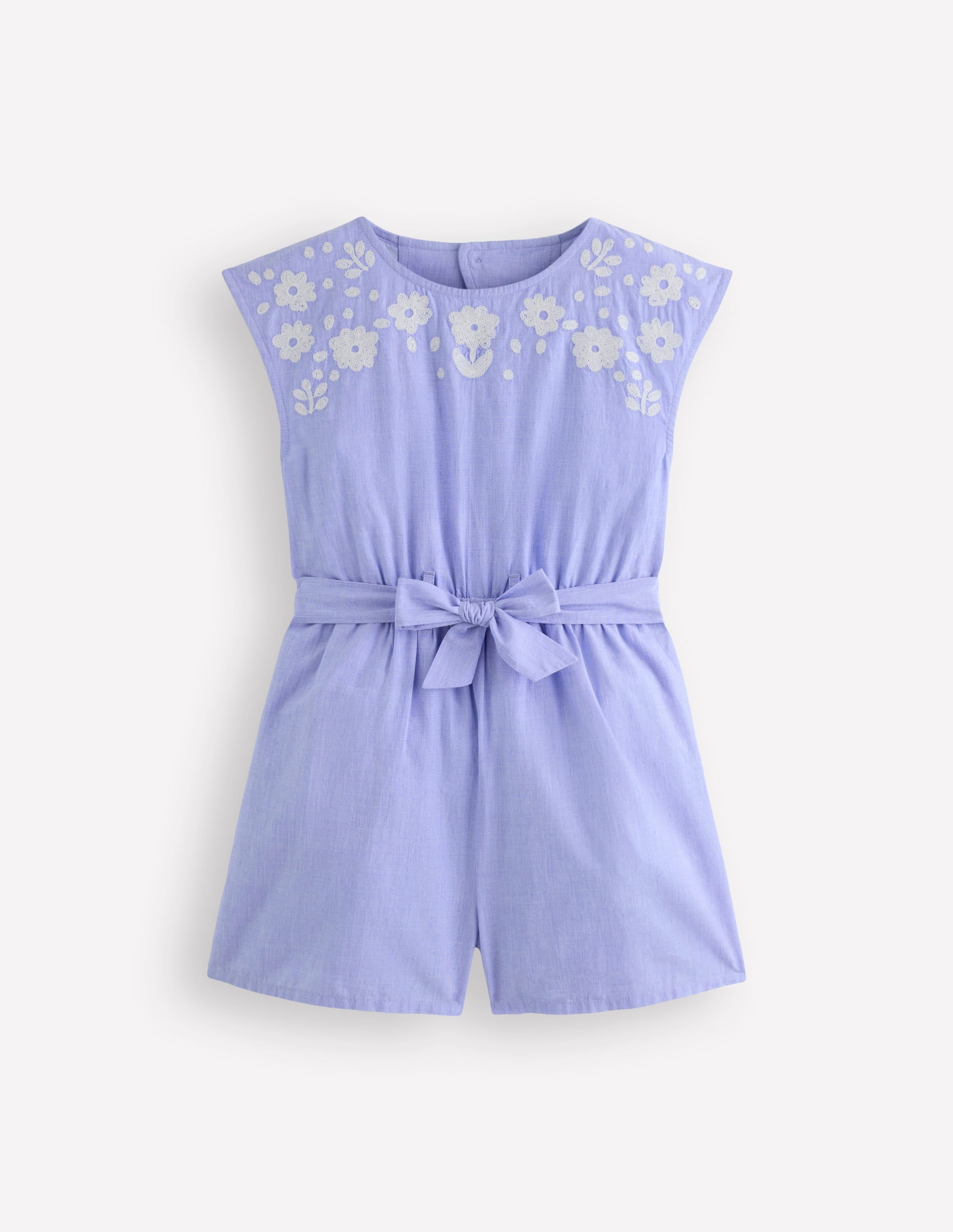 Tie Waist Woven Playsuit-Denim Embroidery - Image 1