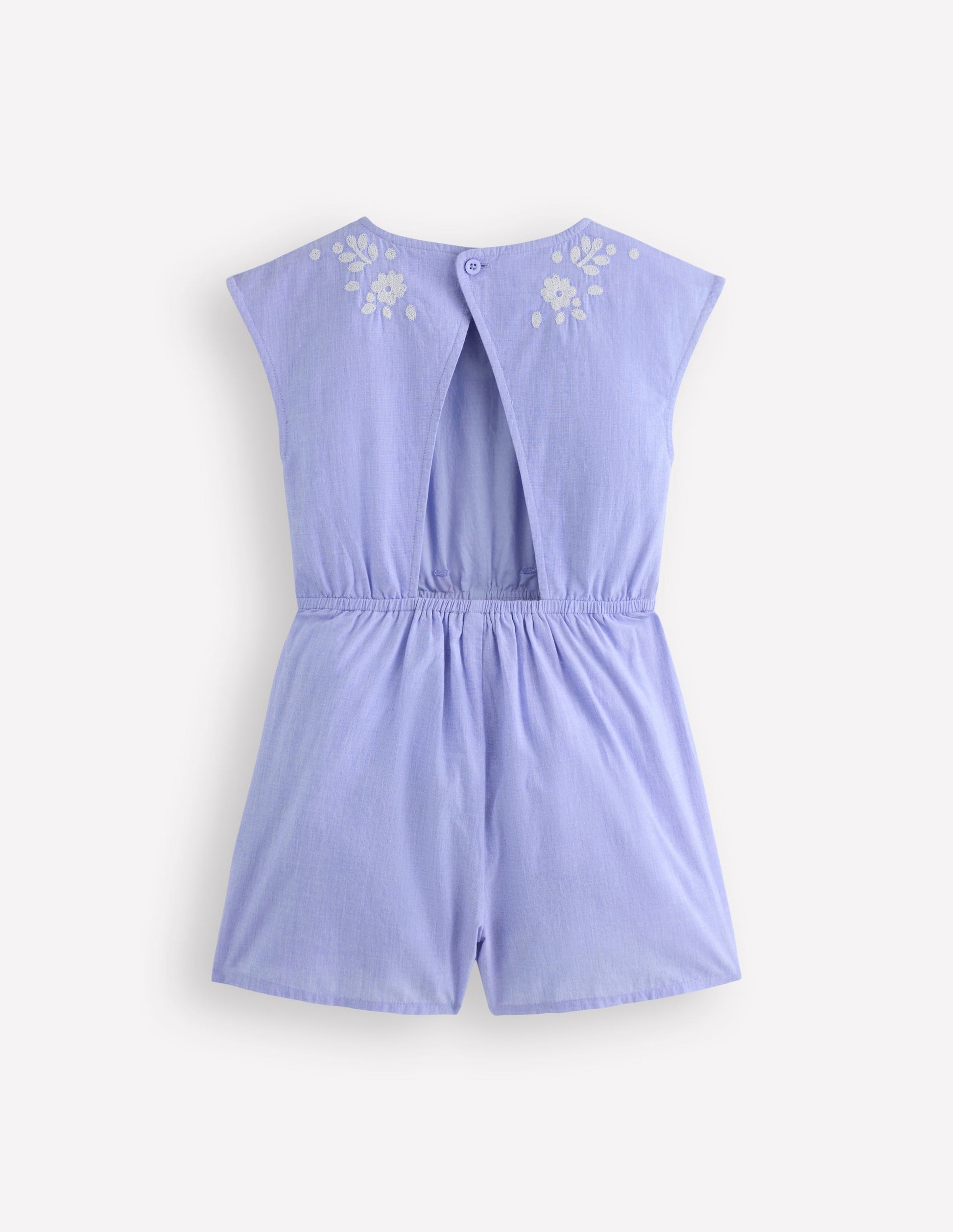 Tie Waist Woven Playsuit-Denim Embroidery-3