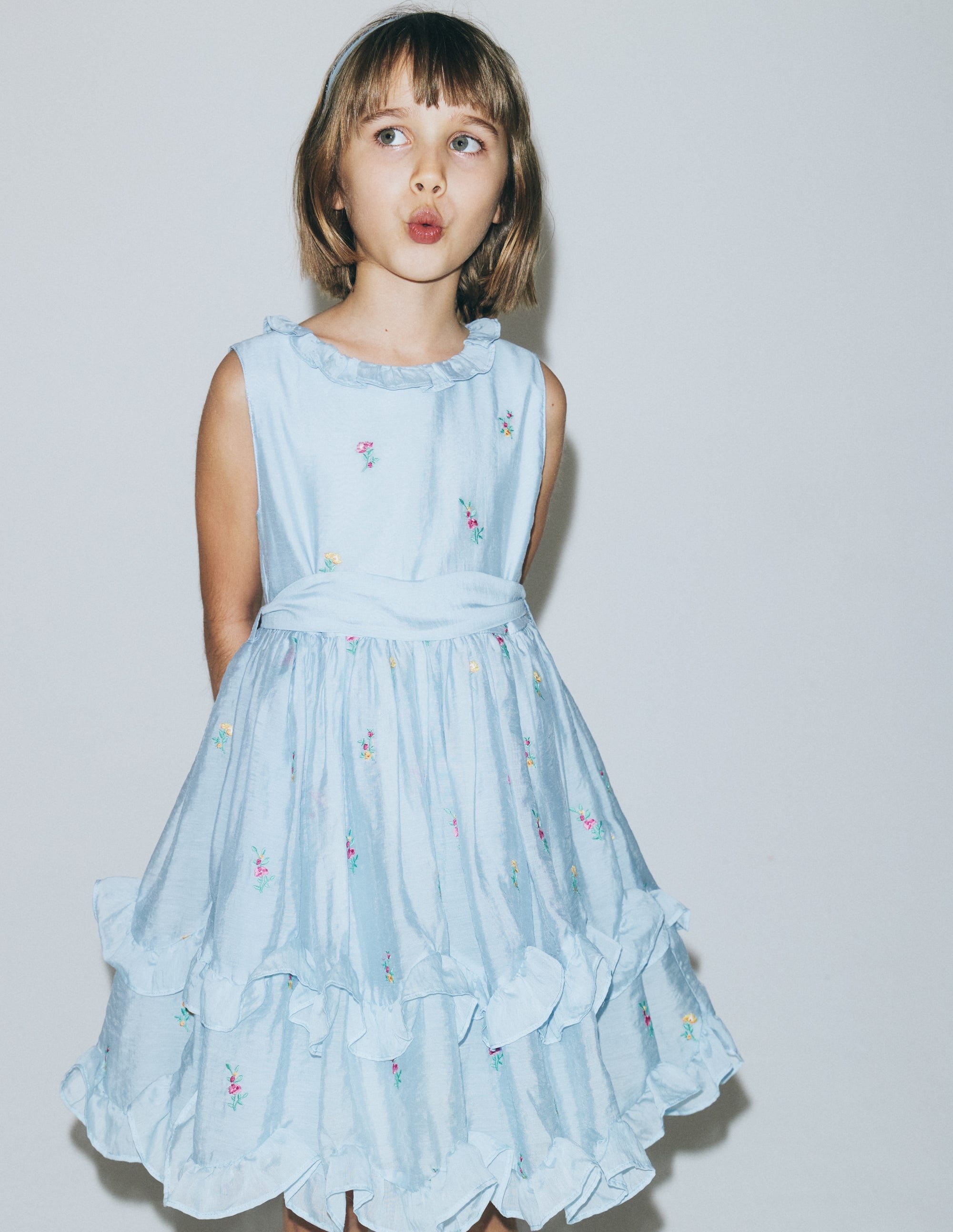Tiered Ruffle Occasion Dress-Misty Blue - Image 4