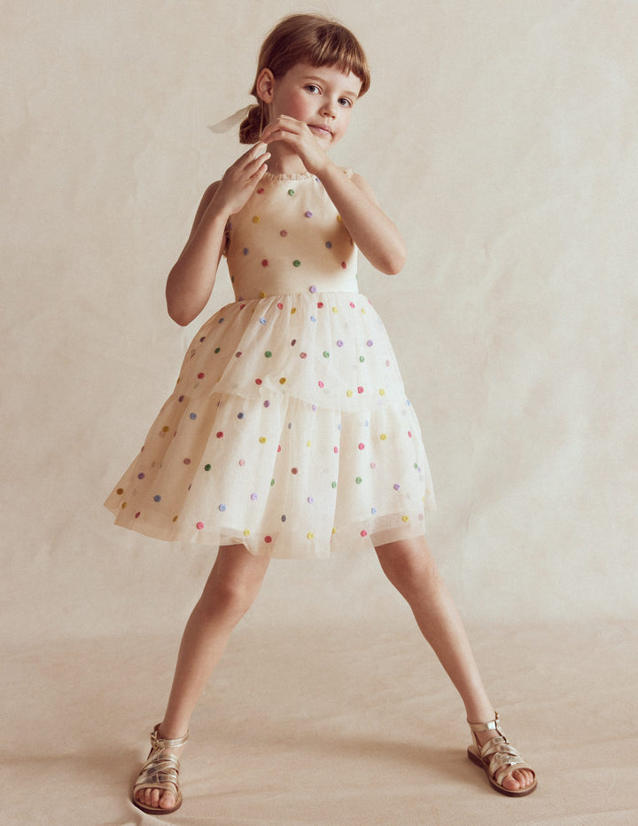 Spot Occasion Dress-Soft Ivory Multi Spot
