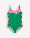 Appliqué Swimsuit-Pea Green/Sorbet Pink Daisy