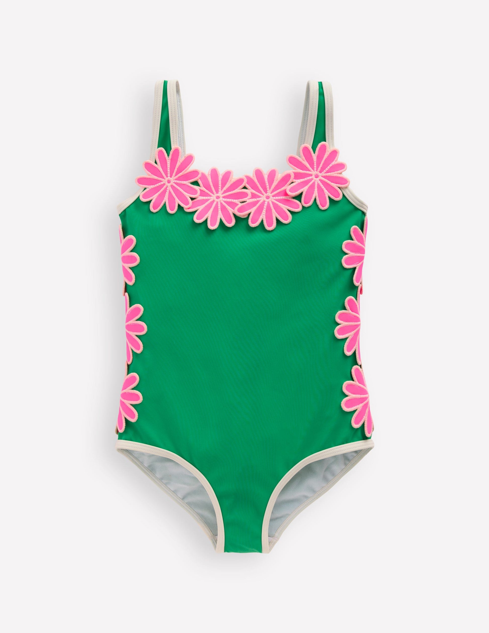 Appliqué Swimsuit-Pea Green/Sorbet Pink Daisy-1