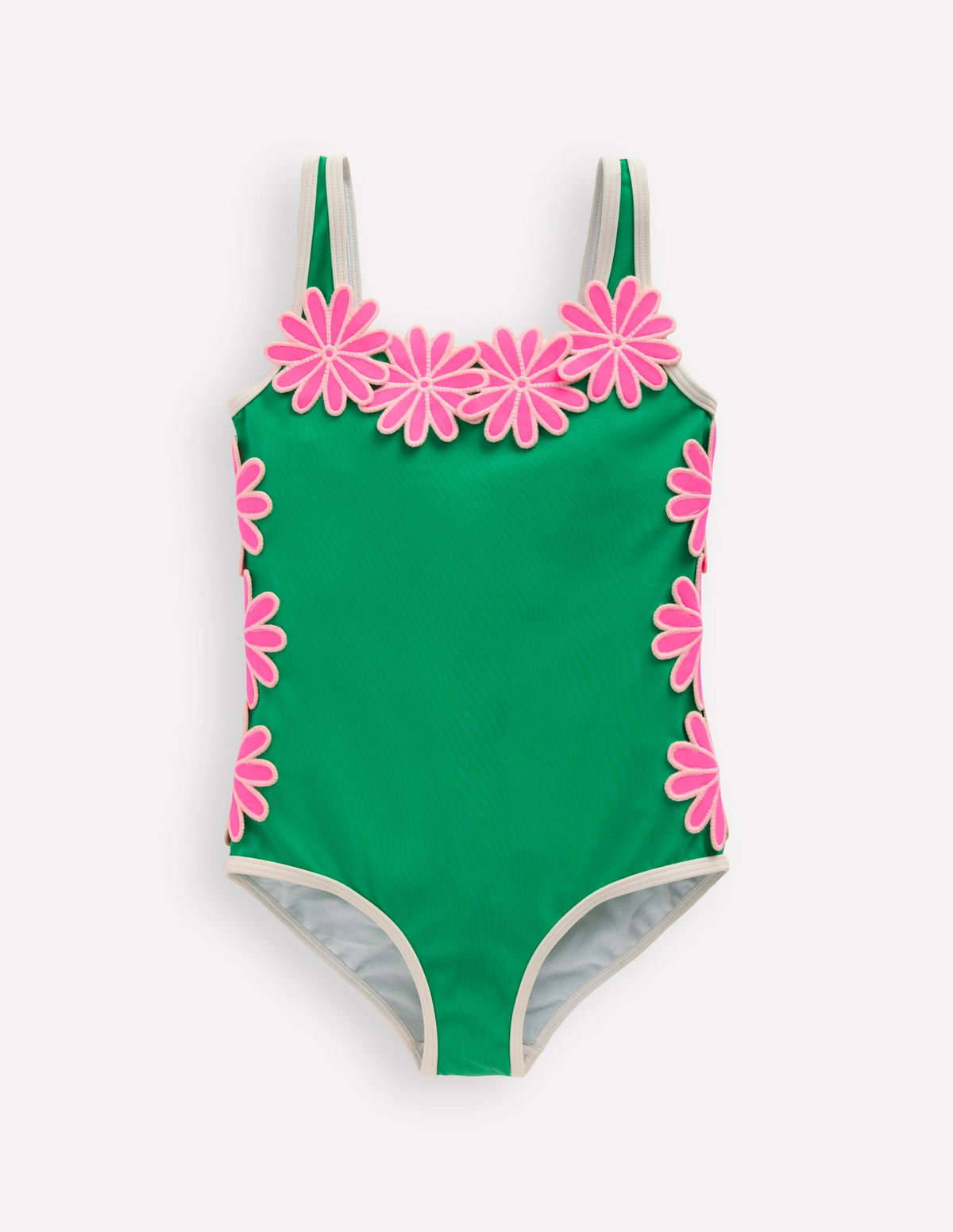 Appliqué Swimsuit-Pea Green/Sorbet Pink Daisy - Image 1