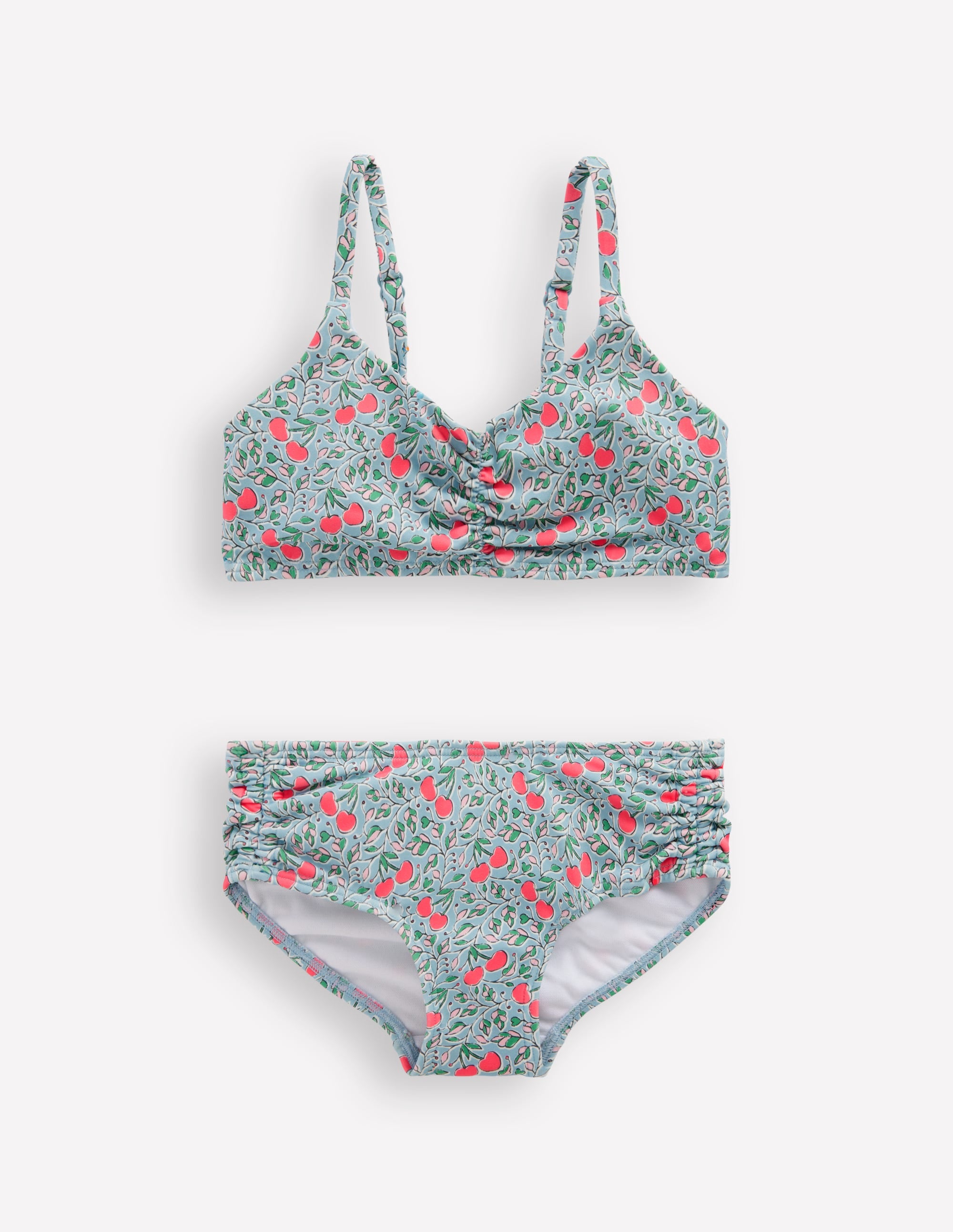 Ruched Bikini-Misty Blue Cherry Vine - Image 1