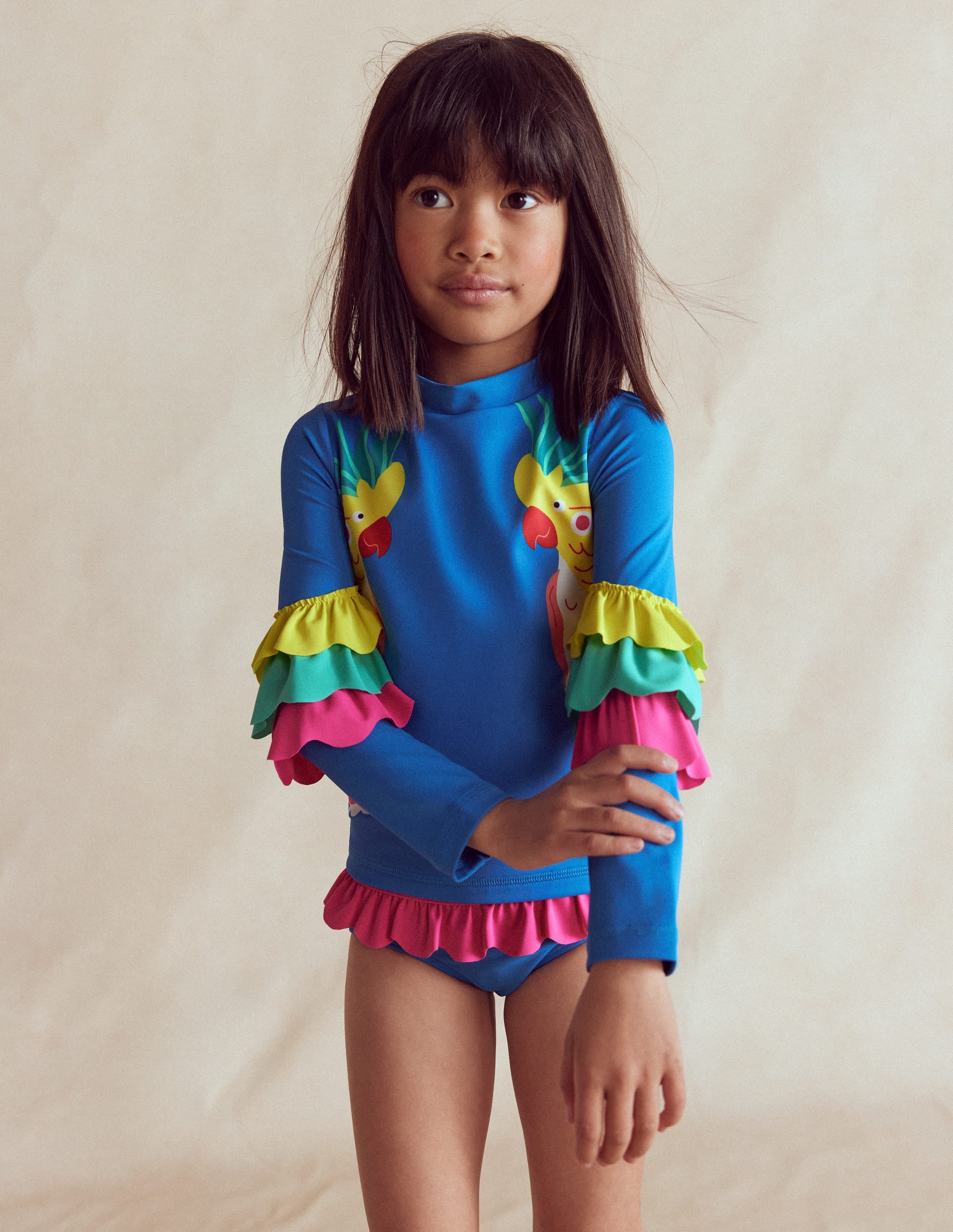 Appliqué Rash Vest Set-Azure Blue Parrot - Image 1
