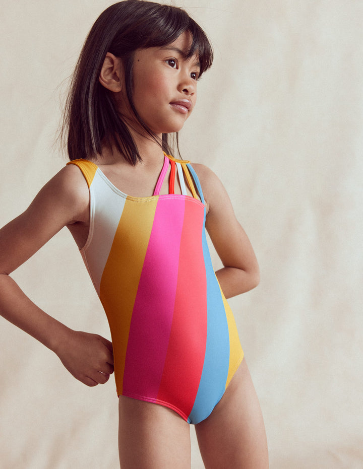 One Shoulder Ray Swimsuit-Rainbow