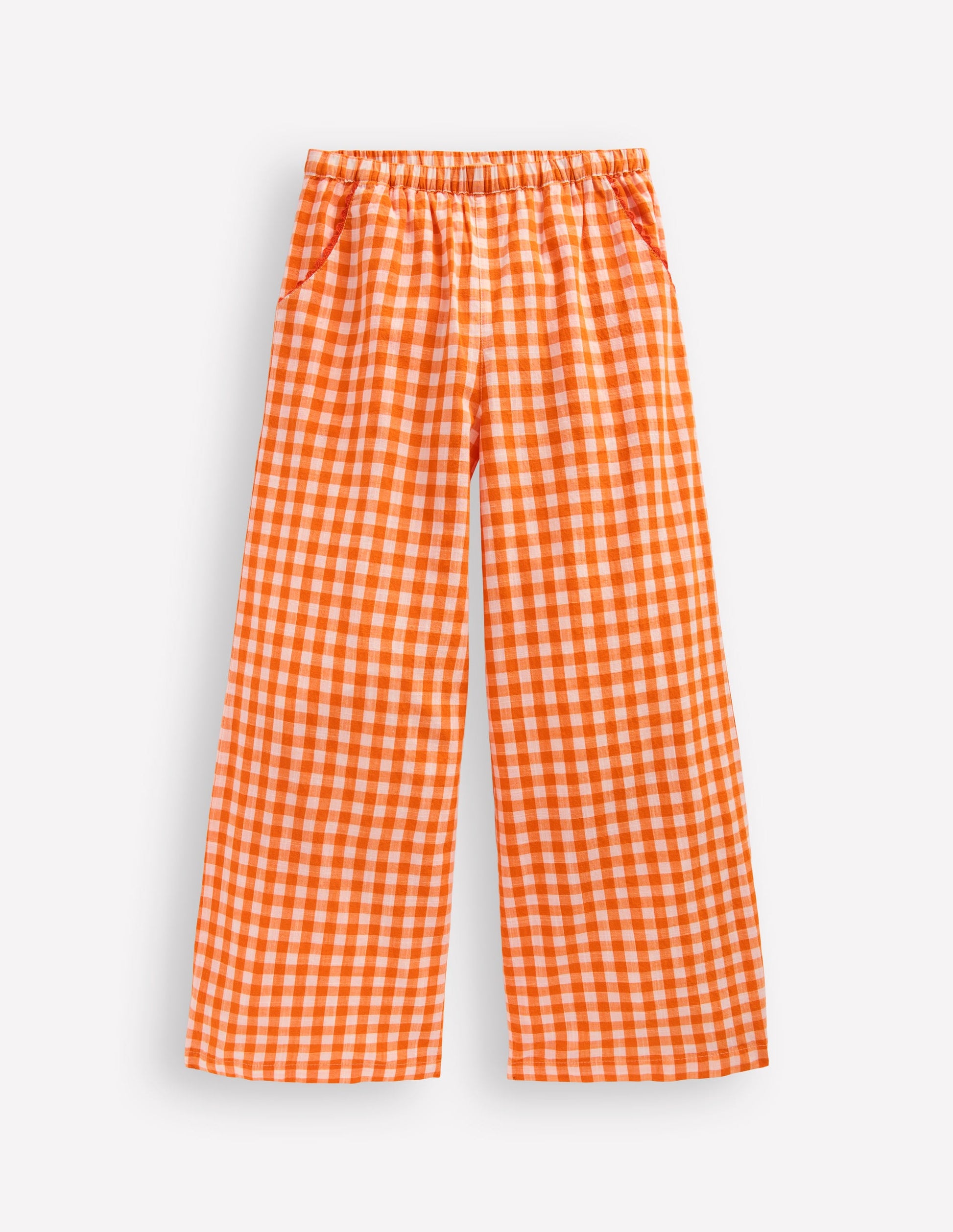 Wide Leg Trousers-Orange/Ivory Gingham-2